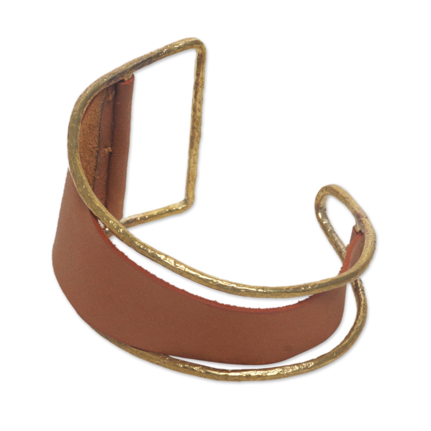 Golden Tan Swirl Golden Tan Leather and Brass Cuff Bracelet from Bali