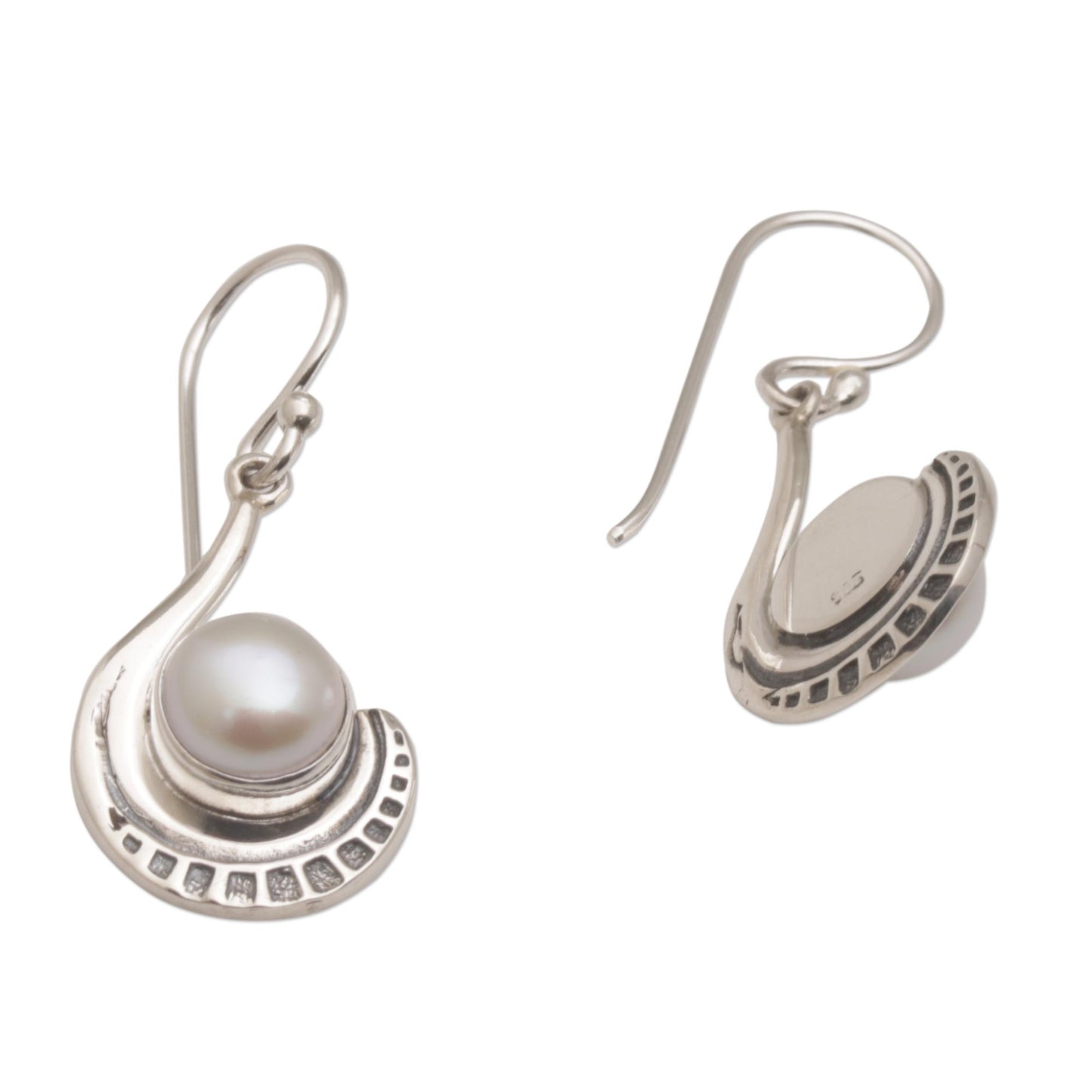 Marking Time Sterling Silver and Cultured Pearl Dangle Earrings