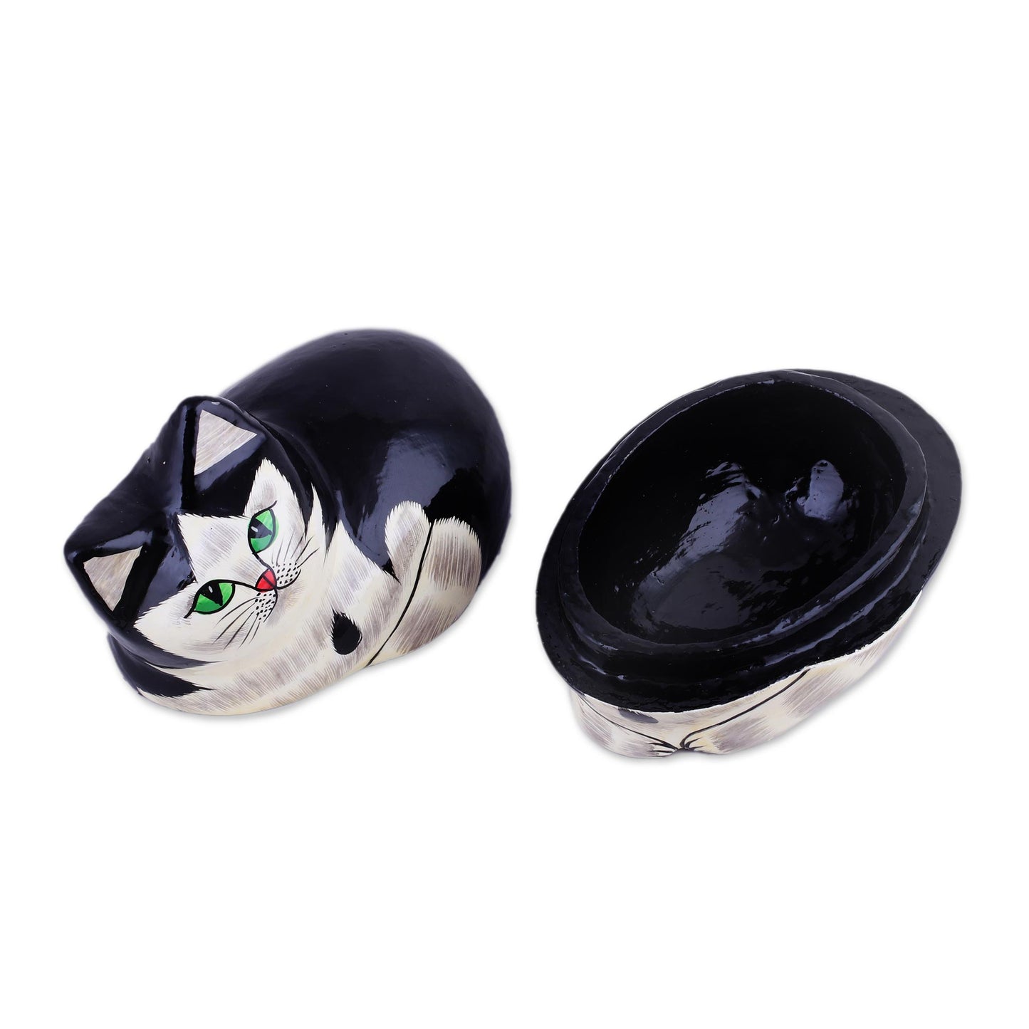 Majestic Cat Hand-Painted Papier Mache Cat Decorative Box from India