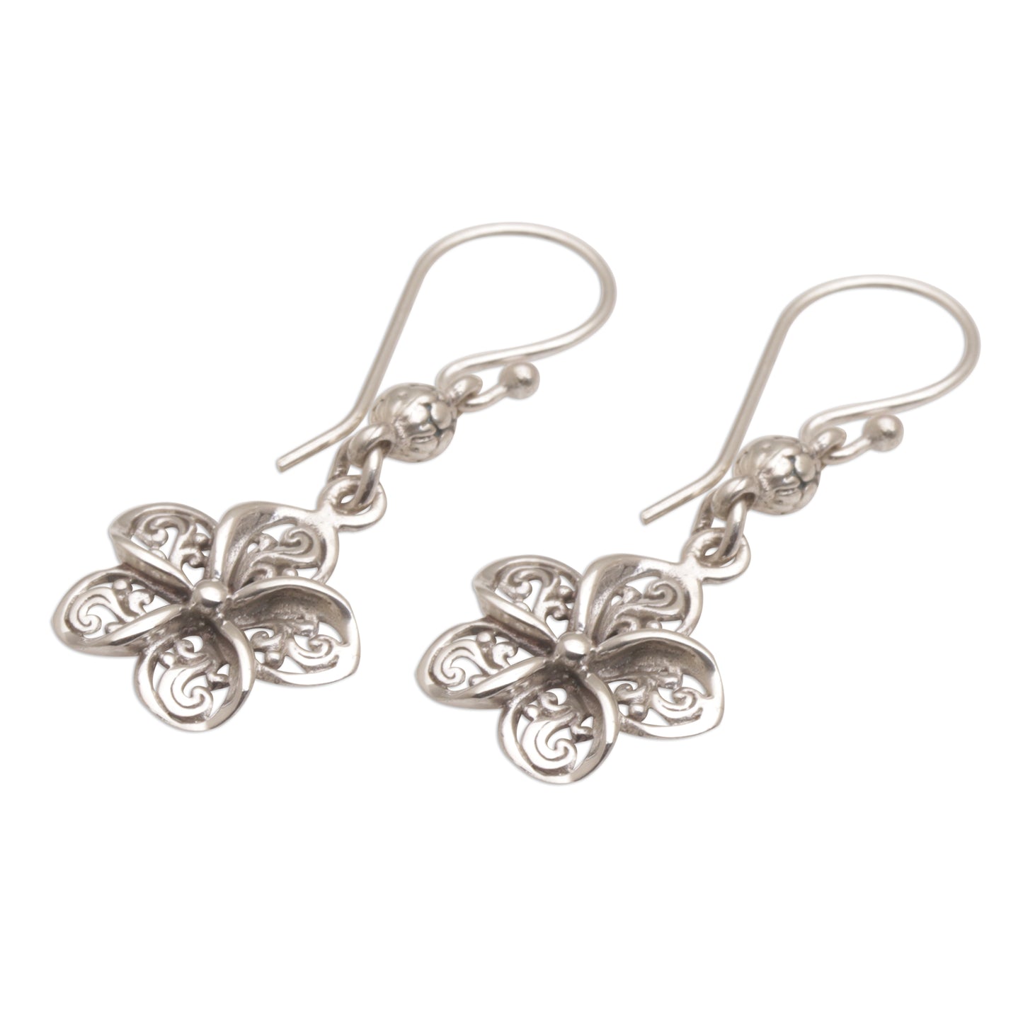Solitary Jepun Handmade 925 Sterling Silver Floral Earrings Indonesia