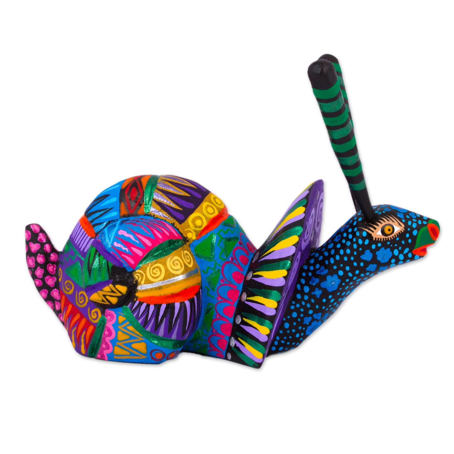 Rainbow Snail Multicolored Wood Snail Alebrije Figurine from Mexico