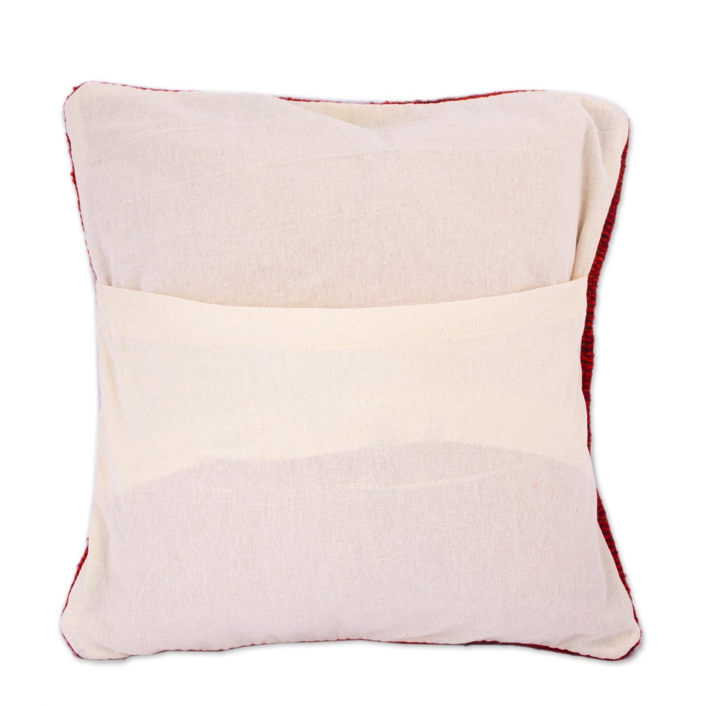 NOVICA Red Hand Woven Wool Throw Pillow Cover, 'Dotted Passion In Red'