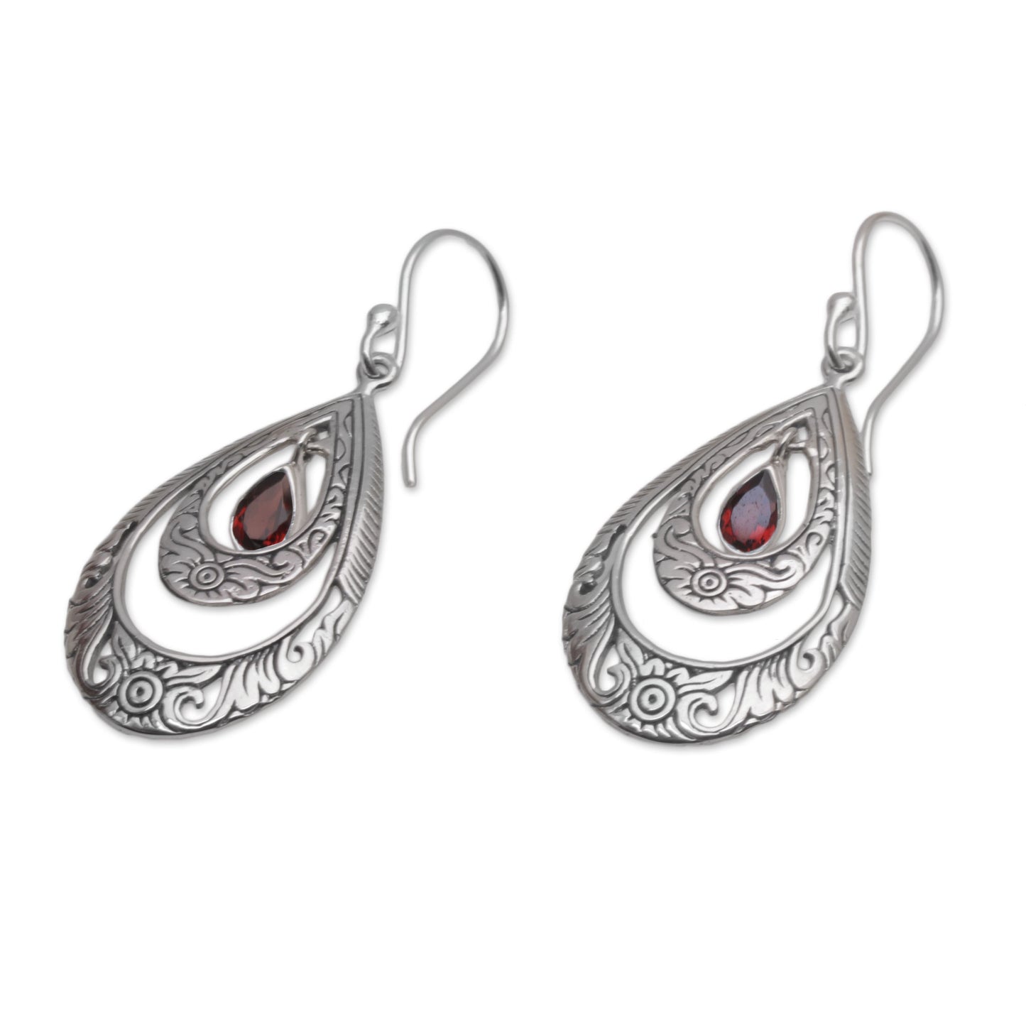 Gift of Flowers in Red Artisan Handmade Garnet 925 Sterling Silver Earrings