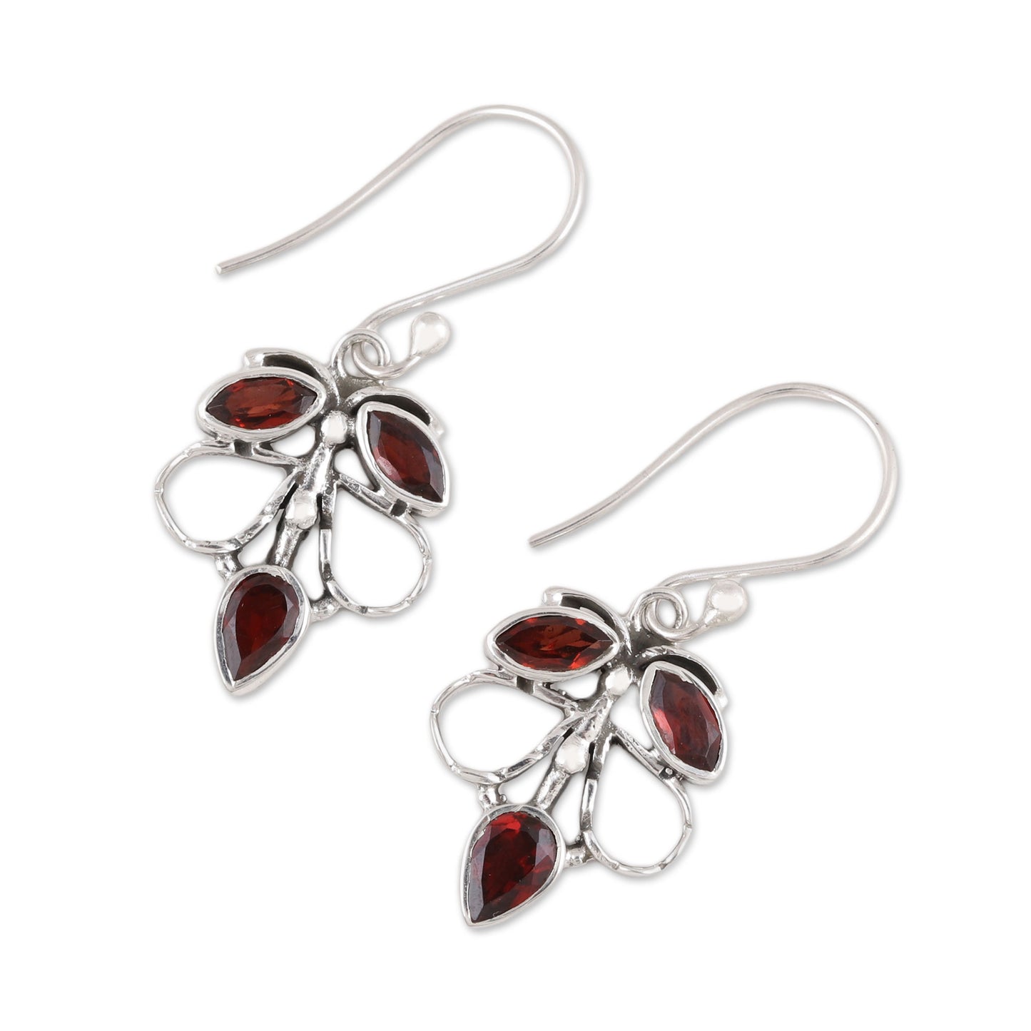 Burnt Leaves Handmade 925 Sterling Silver Garnet Autumn Leaf Earrings