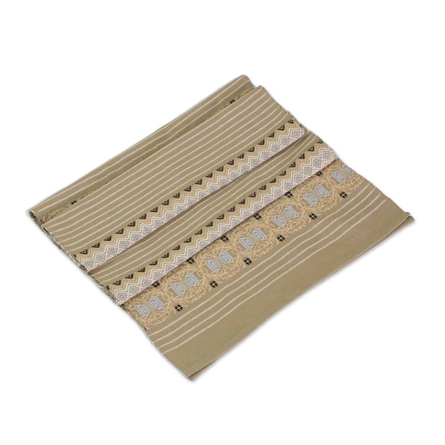Striped Paths in Khaki Handwoven Striped Table Runner in Khaki from Guatemala