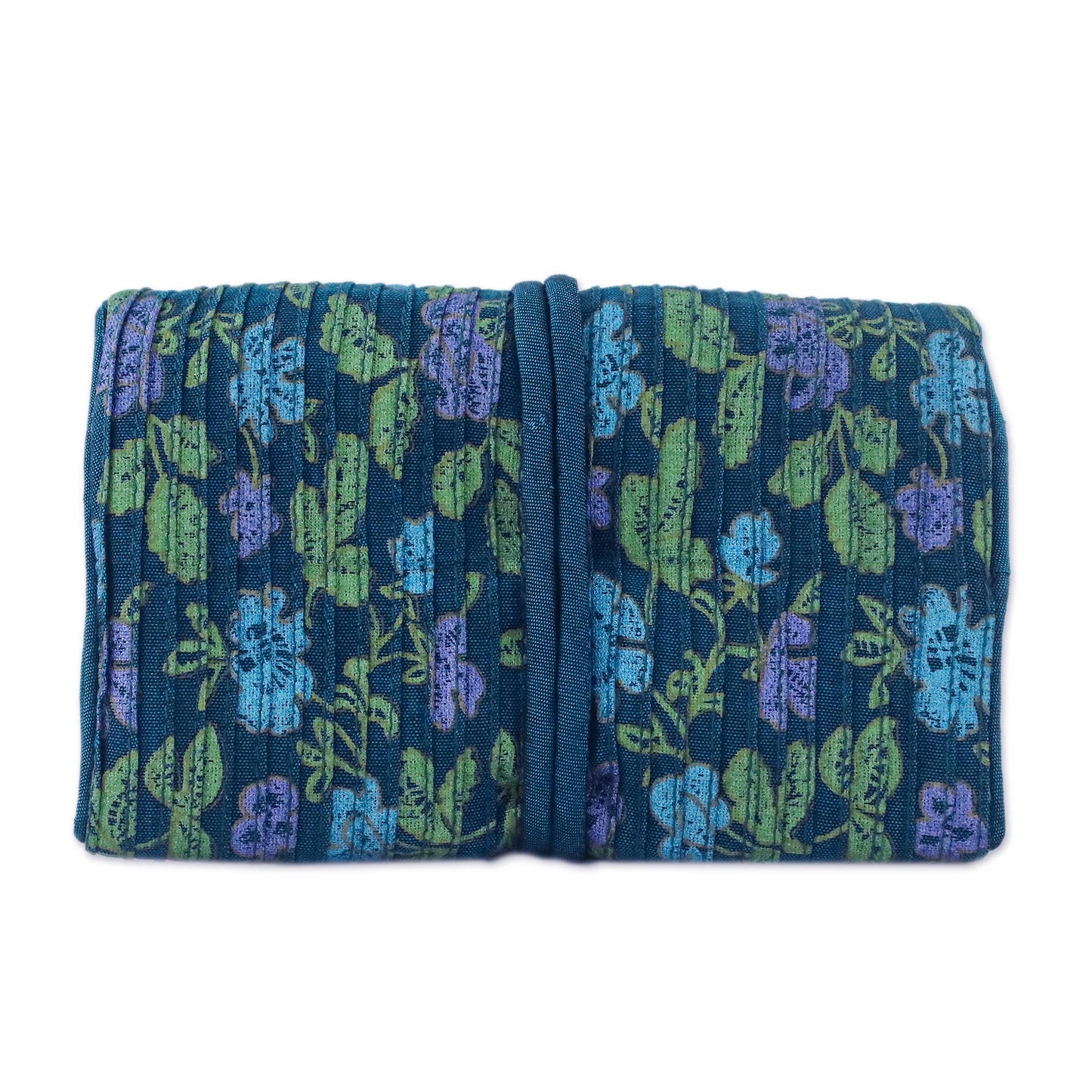 Floral Fashion Rayon and Silk Blend Jewelry Roll in Blue from Thailand