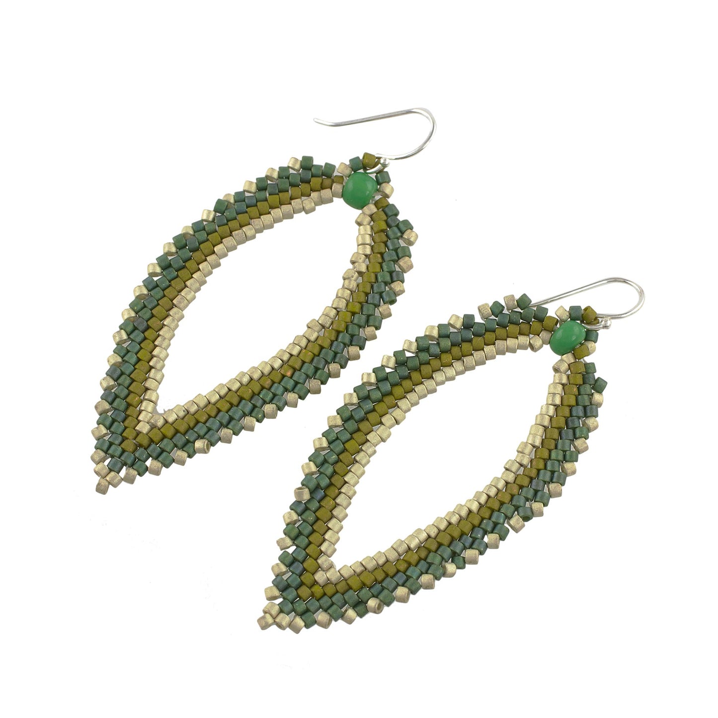 River Leaf Green and Ivory Leaf-Shaped Beaded Dangle Earrings