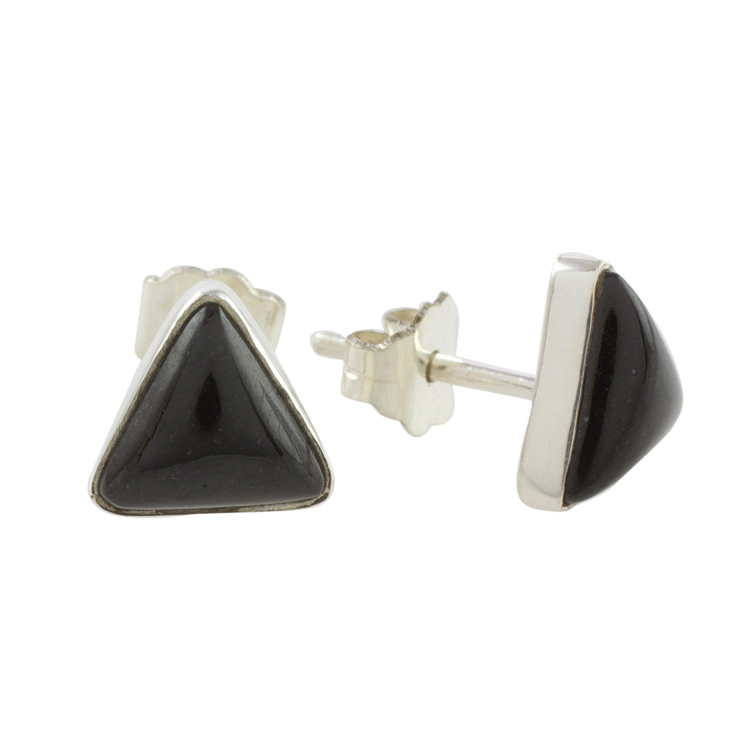 Triangle Mystique Black Jade and Sterling Silver Triangle Stud Earrings