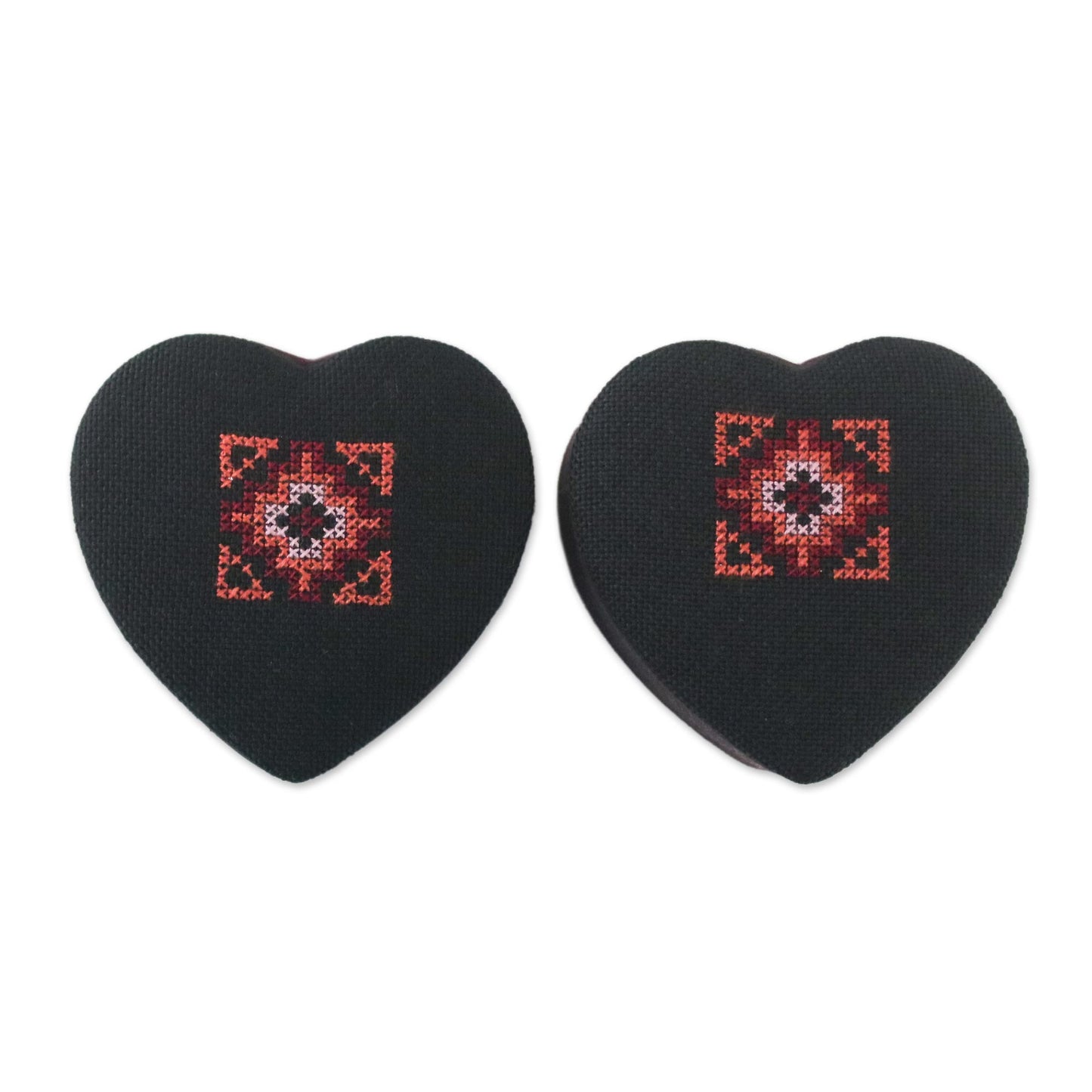 Heart of Thailand Two Thai Cotton and Silk Heart Shaped Jewelry Boxes