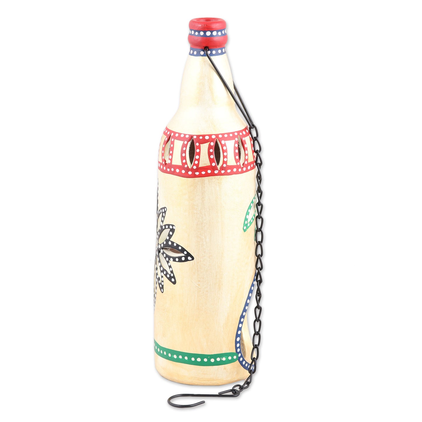 Flower Bottle in Beige Ceramic Hanging Tealight Holder in Beige from India