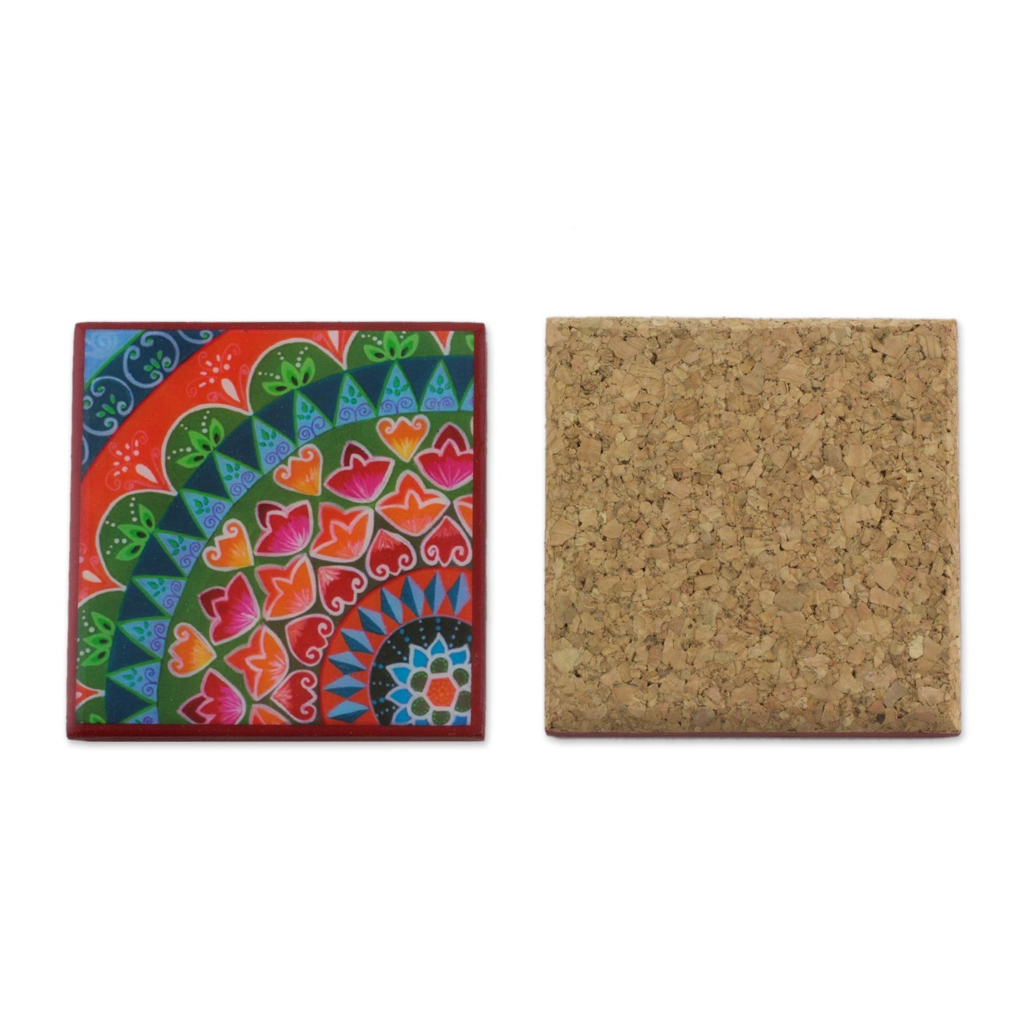 Home Delicacies Six Handcrafted Wood Coasters in Red from Costa Rica