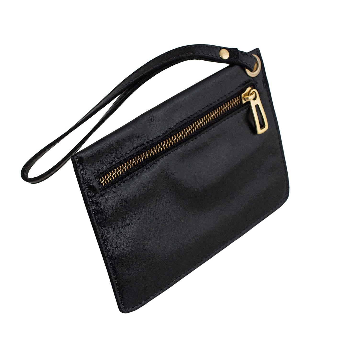 Dark Sophistication Handcrafted Black Leather Wristlet from Brazil