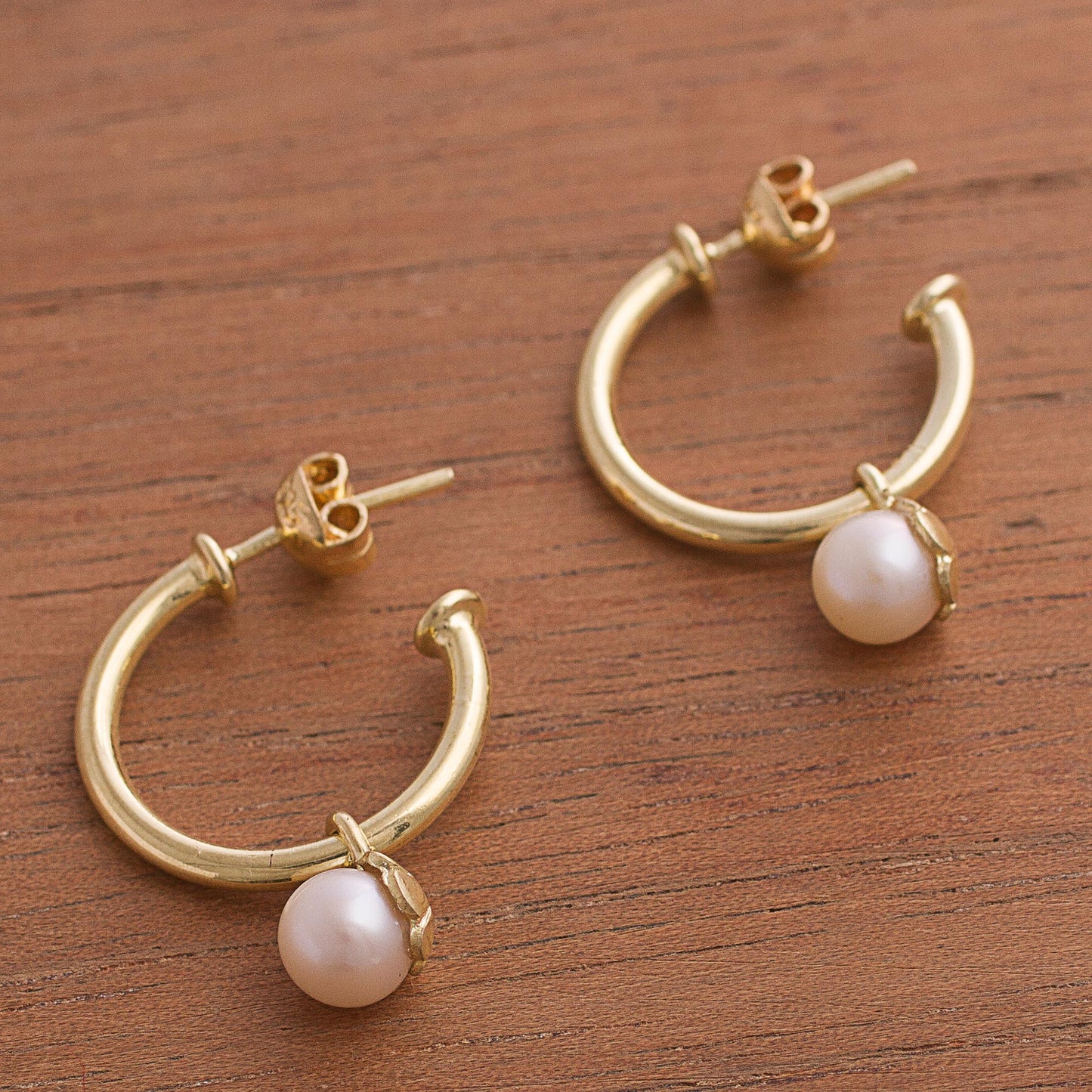 Royal Hoops Gold Plated Cultured Pearl Half-Hoop Dangle Earrings