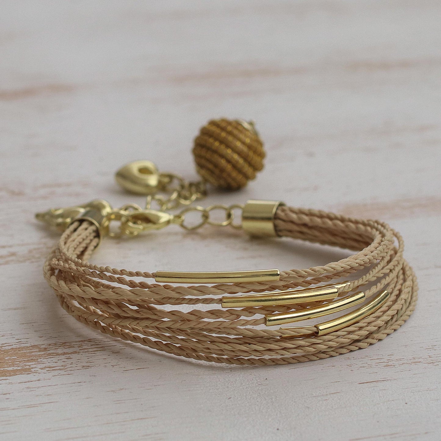 Romantic Dolphins Gold Accent Golden Grass Dolphin Charm Bracelet from Brazil