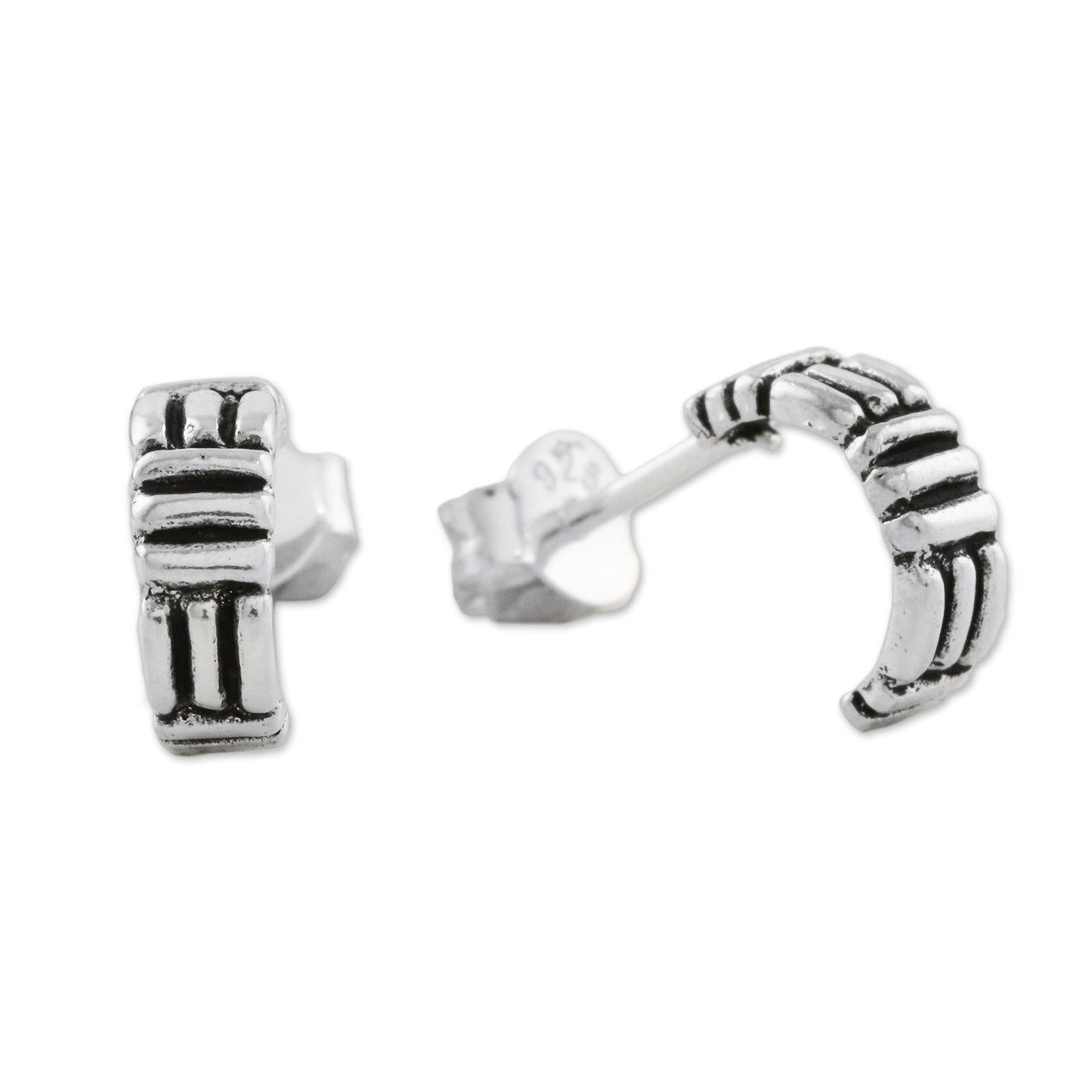 Homestead Thatch Thatch Motif Sterling Silver Half-Hoop Earrings