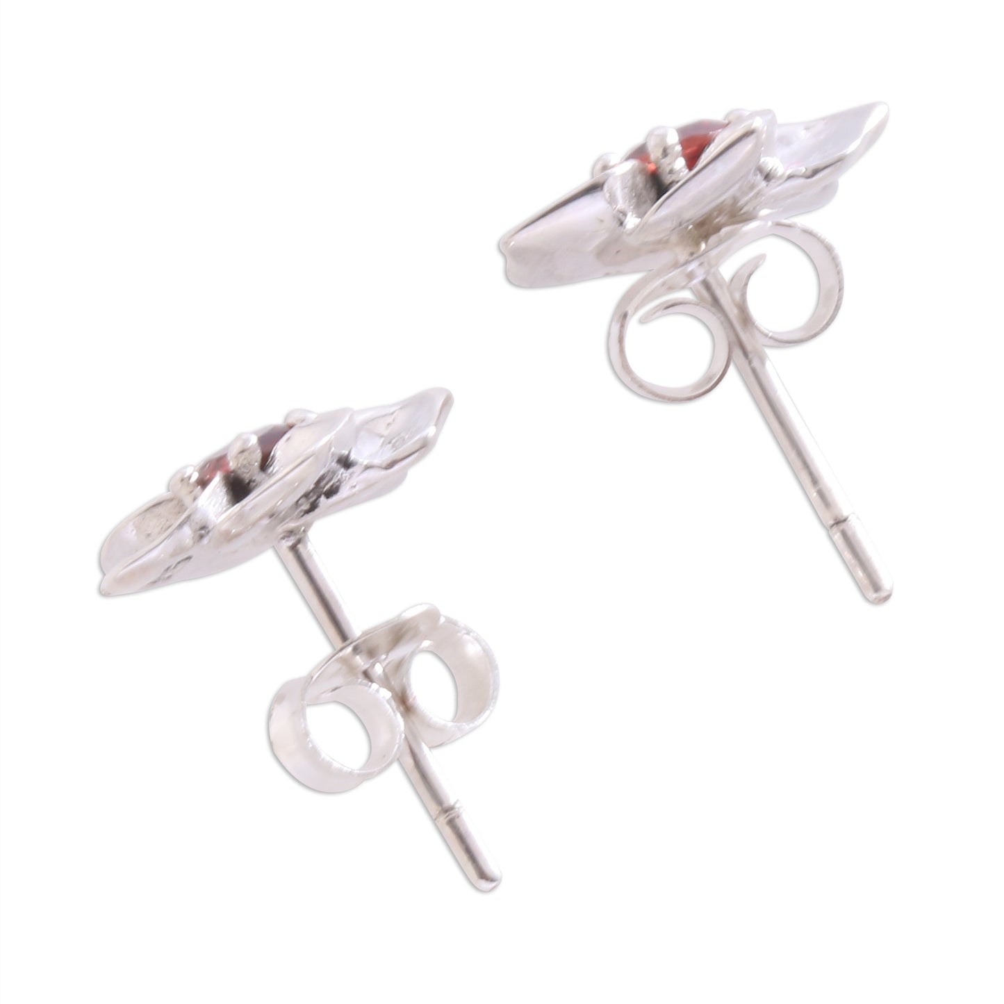 Jepun Soul Flower Garnet & Silver Stud Earrings