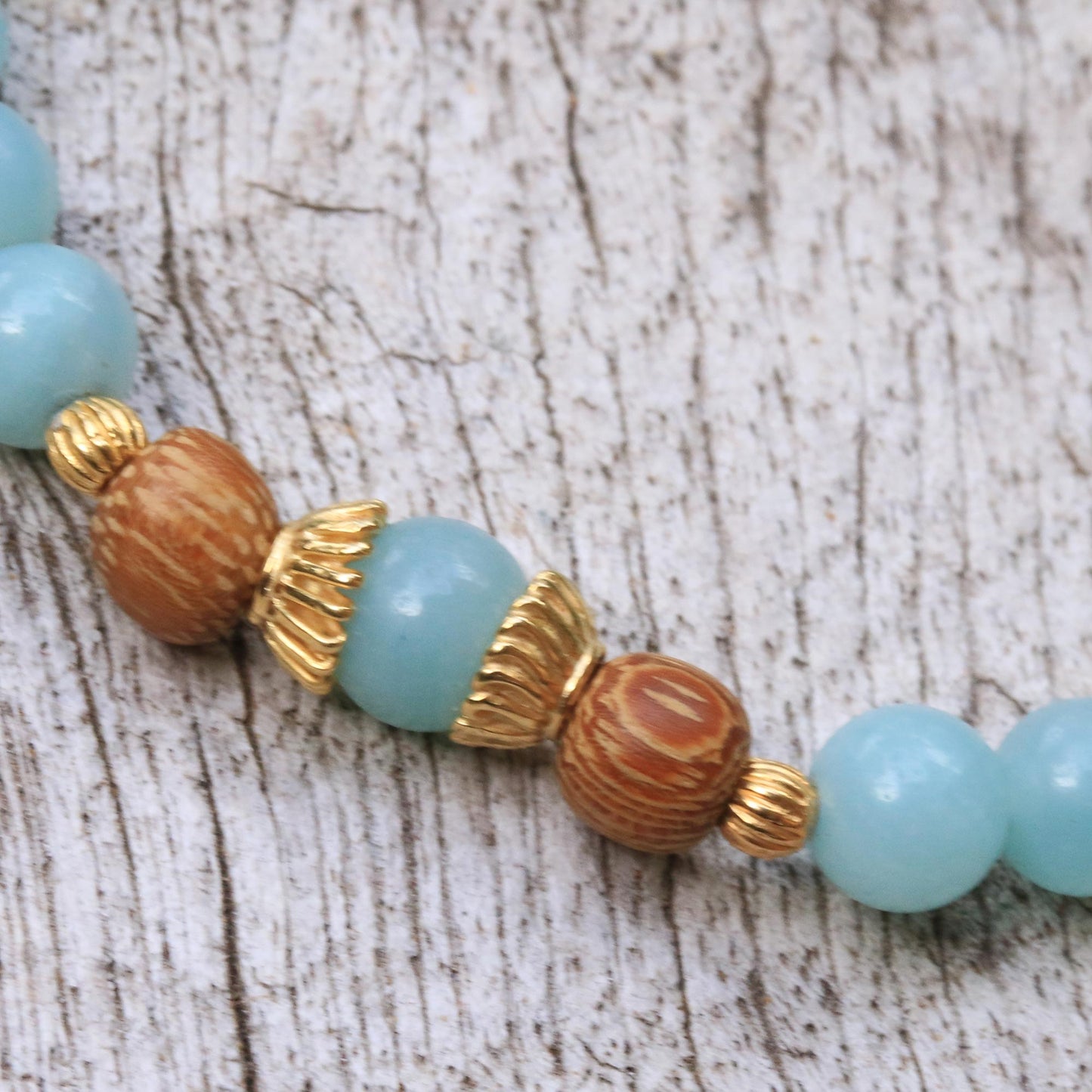Batuan Tune Gold Accented Amazonite Beaded Stretch Bracelet from Bali