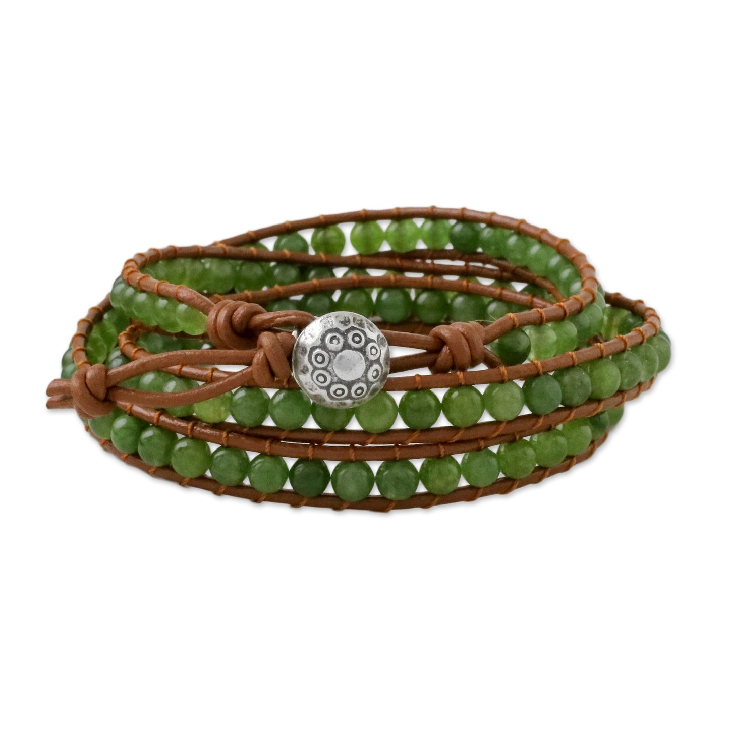 Spring Forest Green Quartz Beaded Wrap Bracelet from Thailand