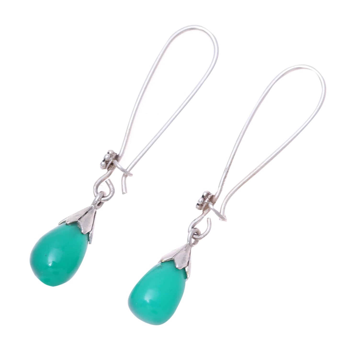 Graceful Tear in Green Green Onyx and Sterling Silver Teardrop Dangle Earrings