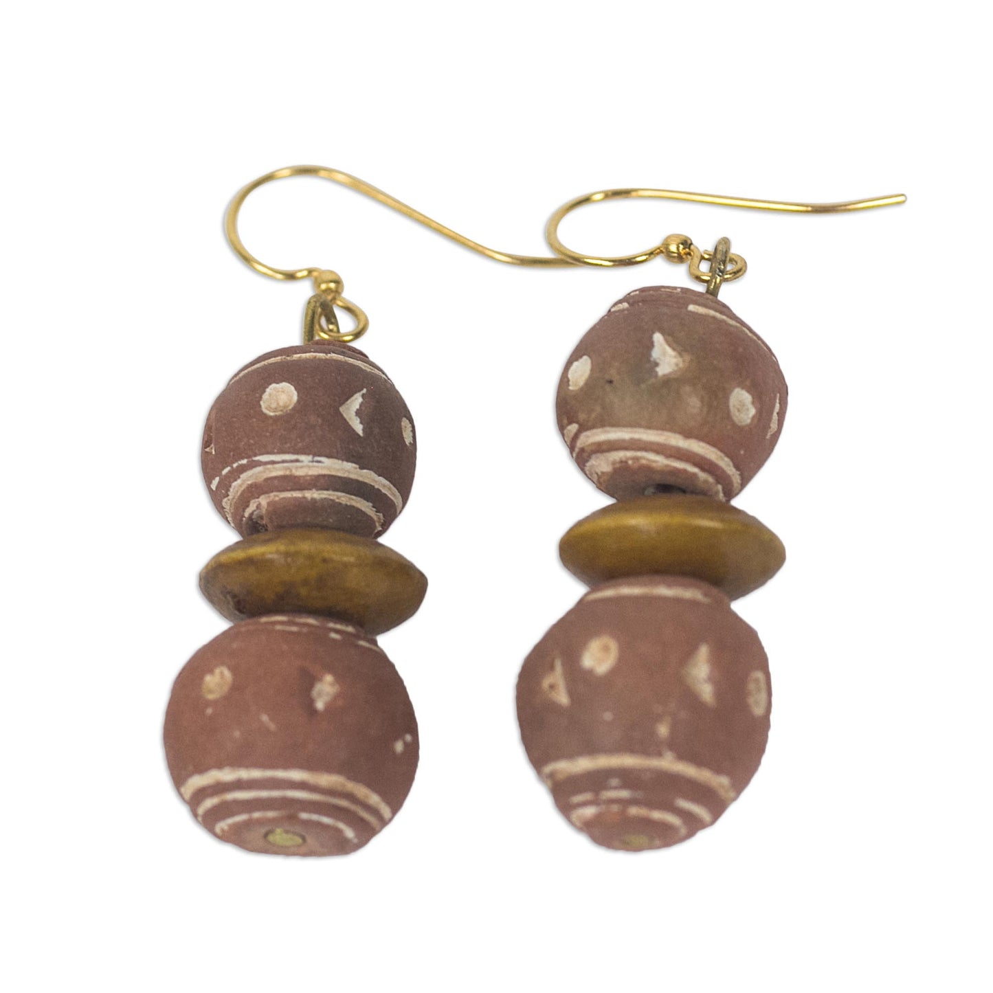 Terracotta Splendor Ghanaian Terracotta Ceramic and Sese Wood Dangle Earrings