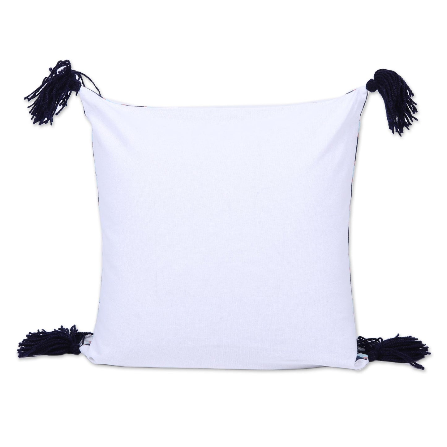 Geometric Blooms Navy Coral and Aqua Geometric Pair of Cotton Cushion Covers