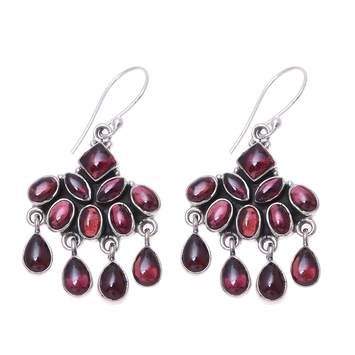 Scarlet Fantasy Garnet Waterfall Earrings from India