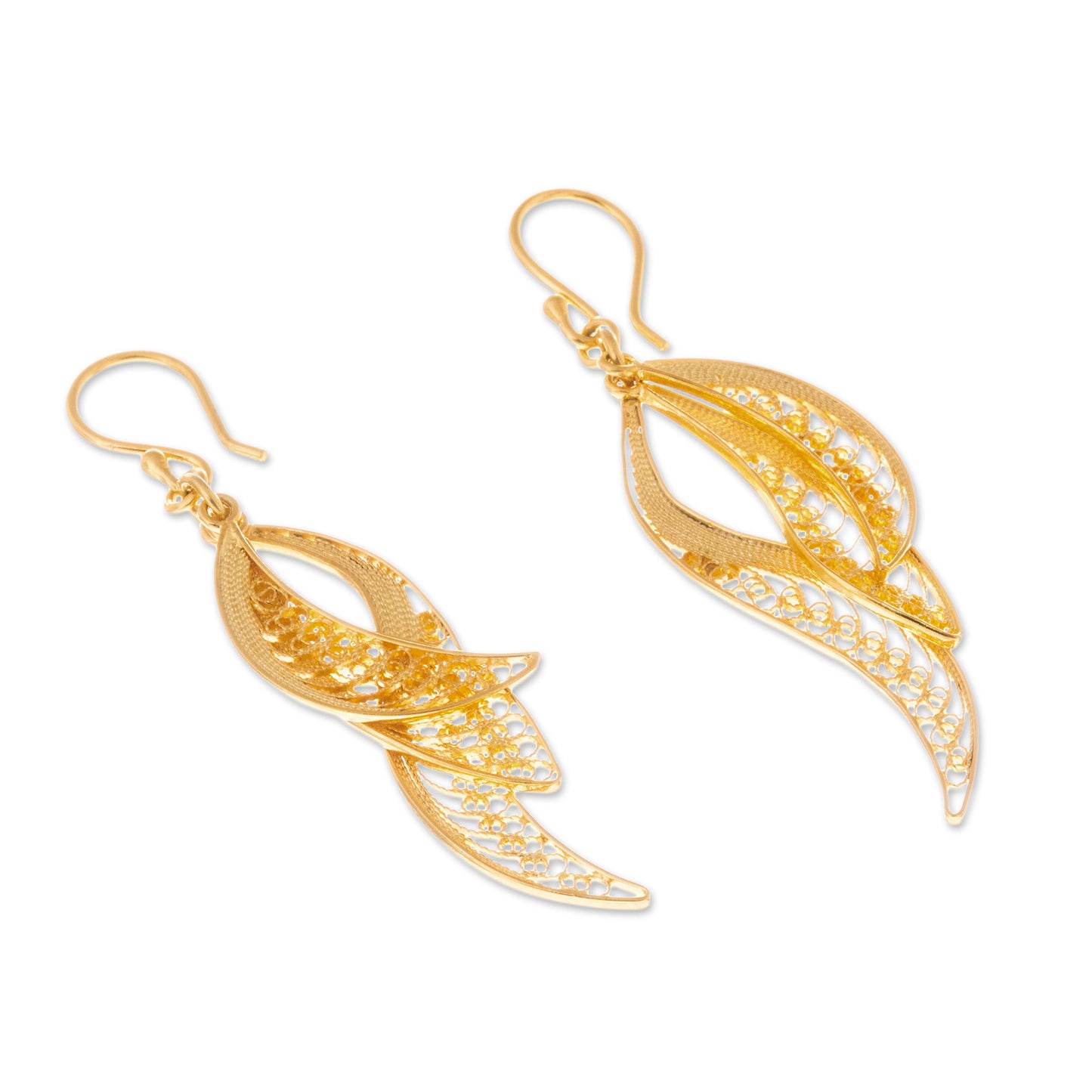 Windswept 24k Gold Plated Sterling Silver Filigree Dangle Earrings
