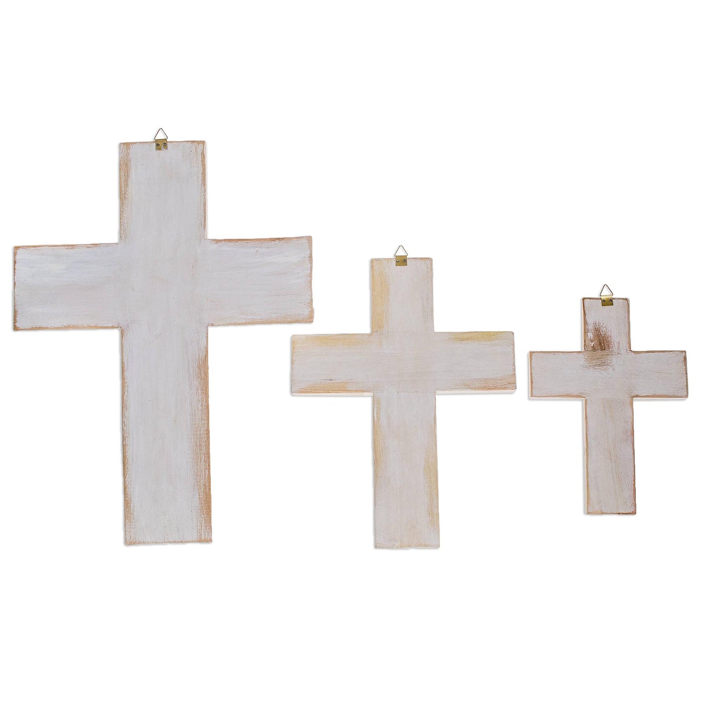 Symbol of Love in White Wood Wall Crosses in White from Guatemala (Set of 3)