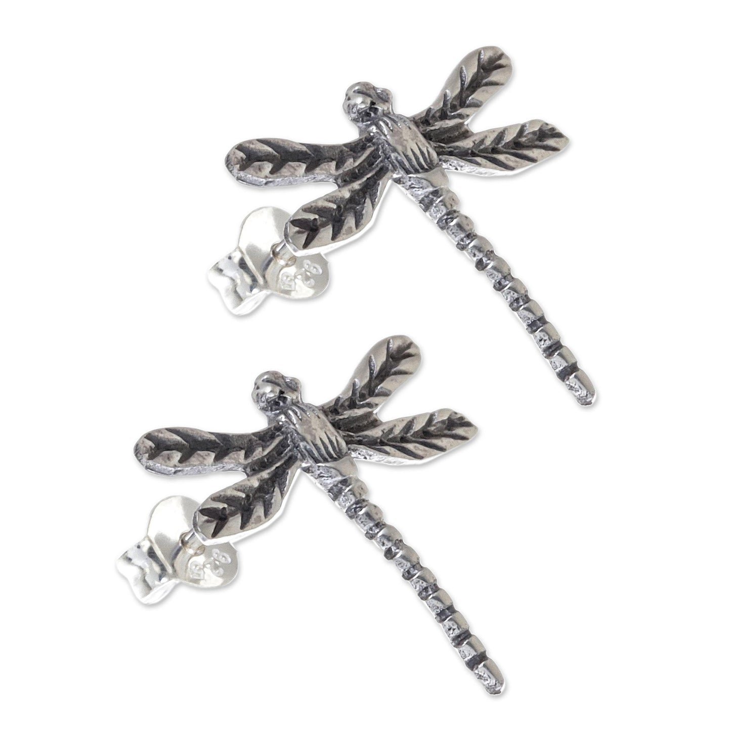 Dragonfly Buzz Sterling Silver Dragonfly Button Earrings from Thailand