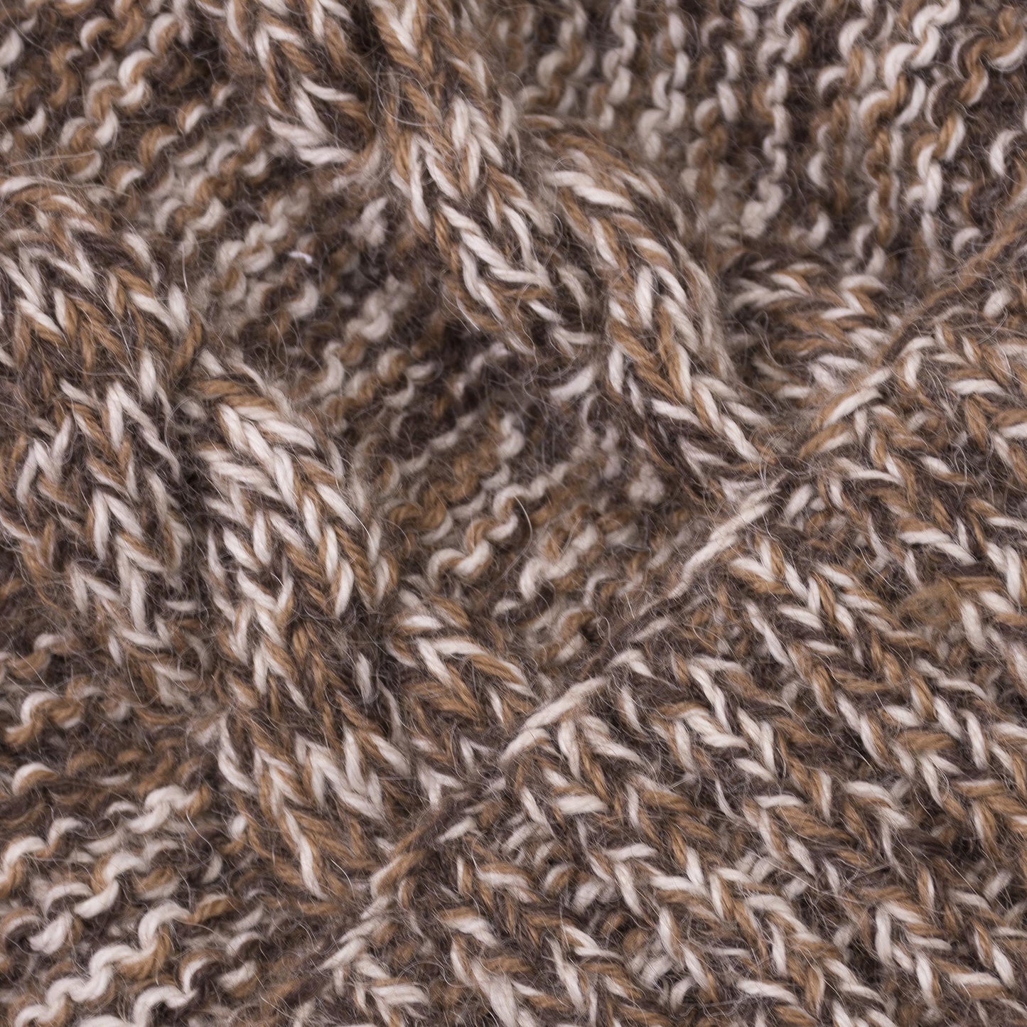 Chocolate River Brown and White 100% Alpaca Hand Knit Cable Stitch Hat