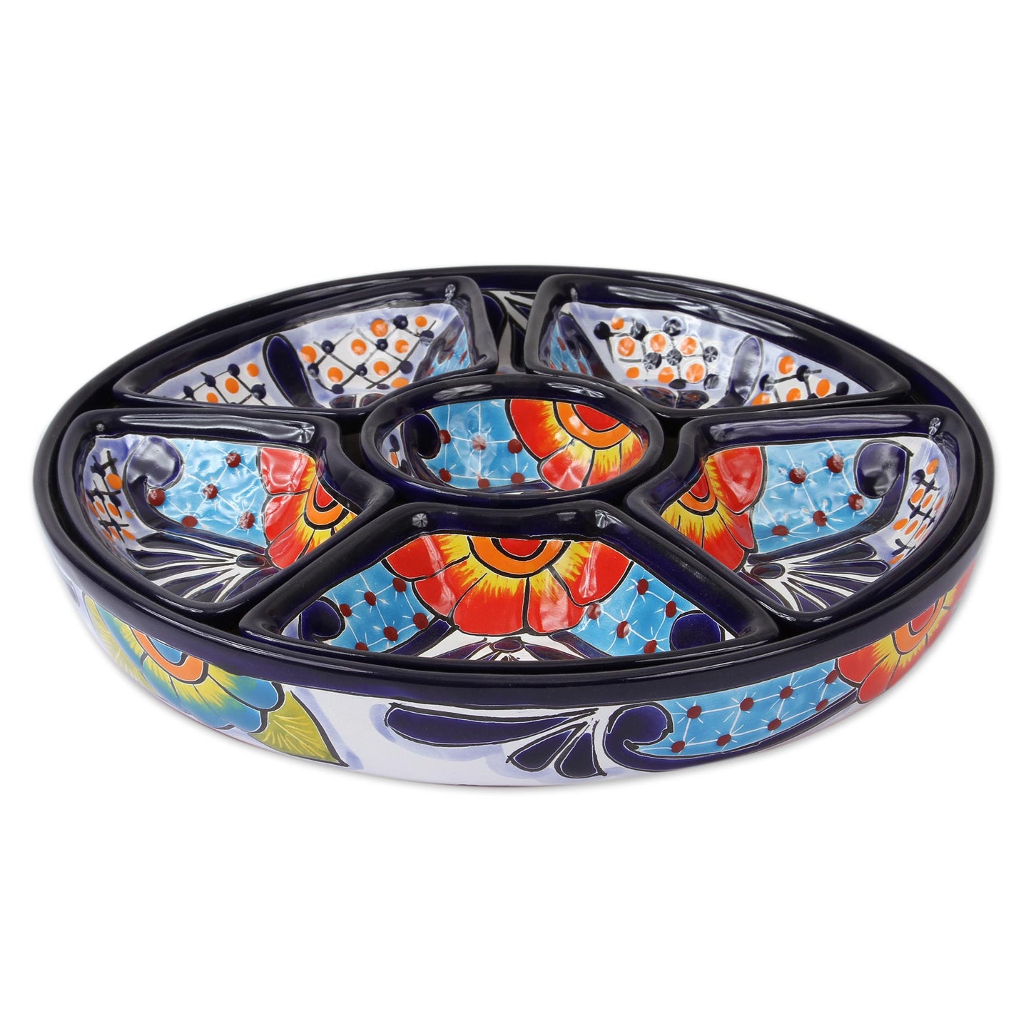 Festive Flowers Talavera Style Appetizer Bowl Set from Mexico (7 Piece)
