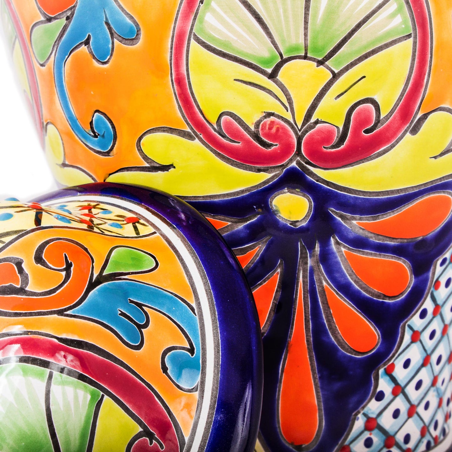 Mediterranean Beauty Hand-Painted Talavera-Style Ceramic Urn from Mexico