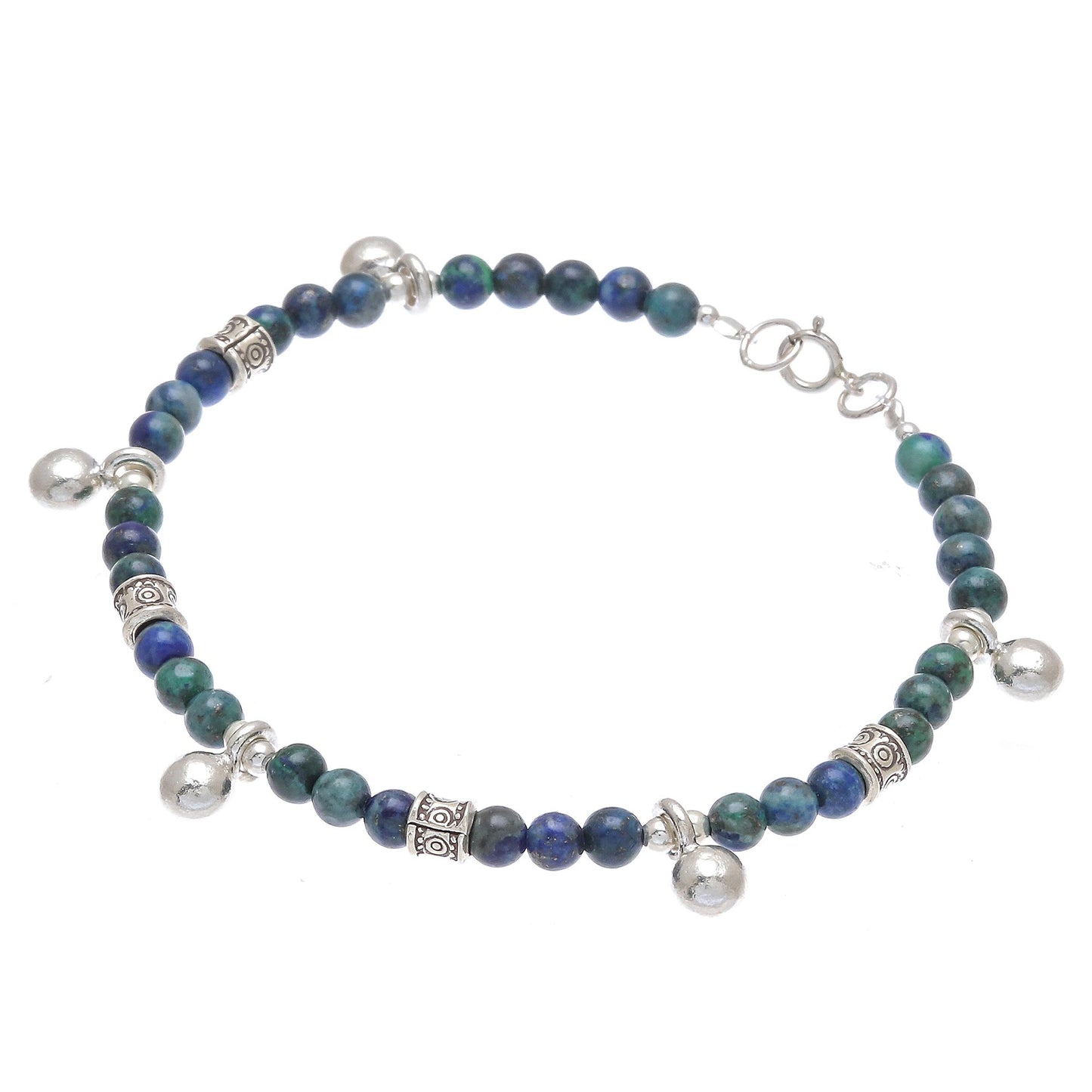 Feeling Loved Azure-Malachite Beaded Charm Bracelet from Thailand