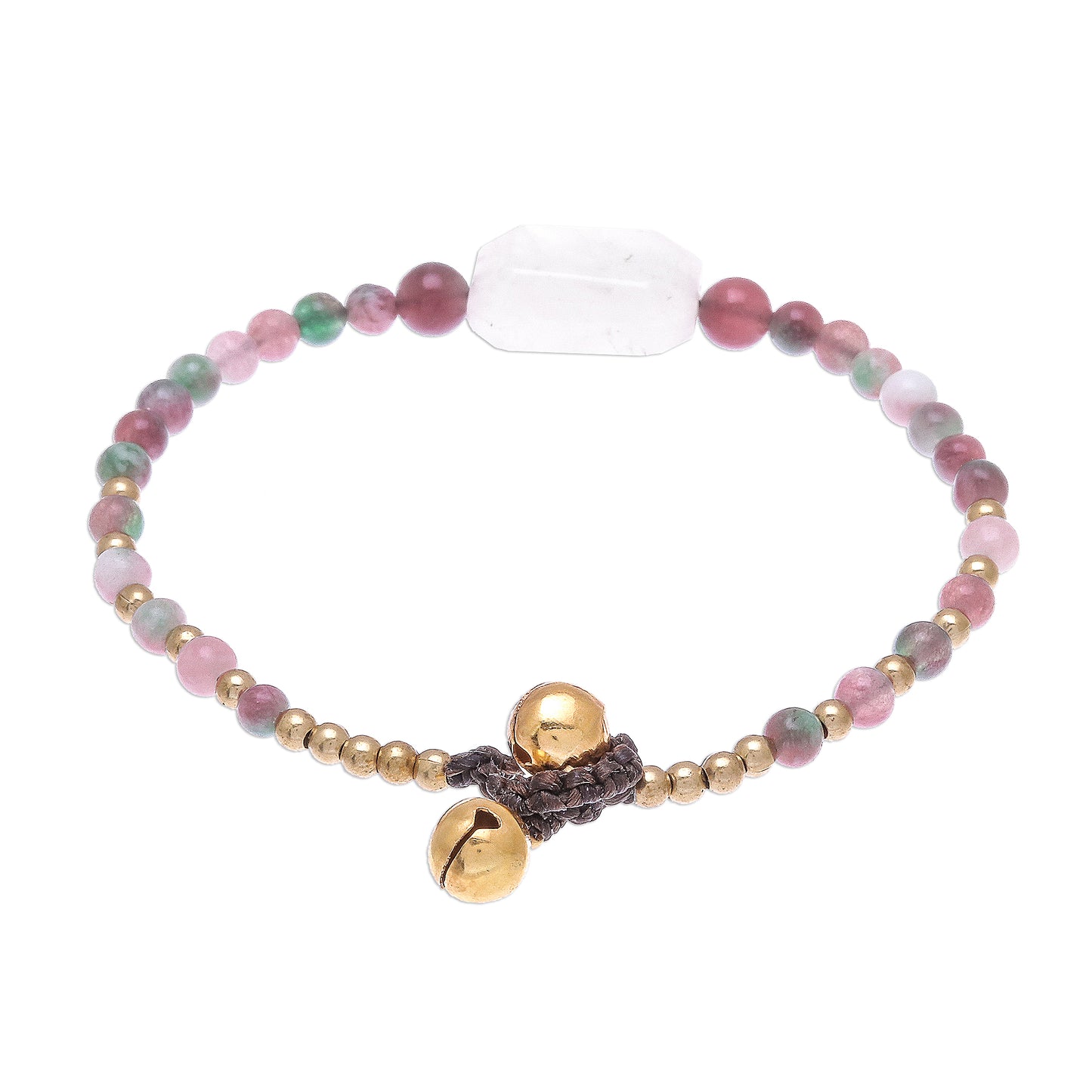 Magical Day Rose Quartz and Agate Beaded Pendant Bracelet from Thailand
