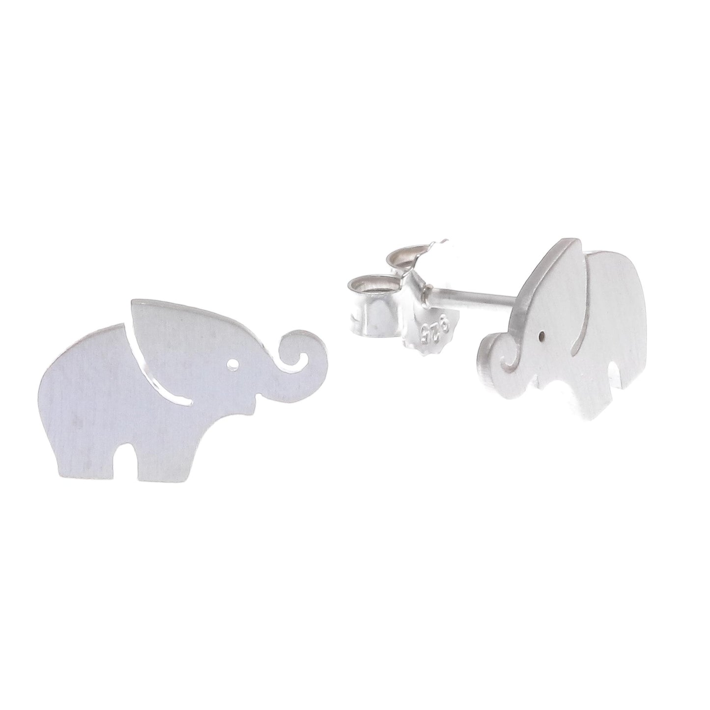 Curled Trunks Sterling Silver Elephant Stud Earrings with Curled Trunks