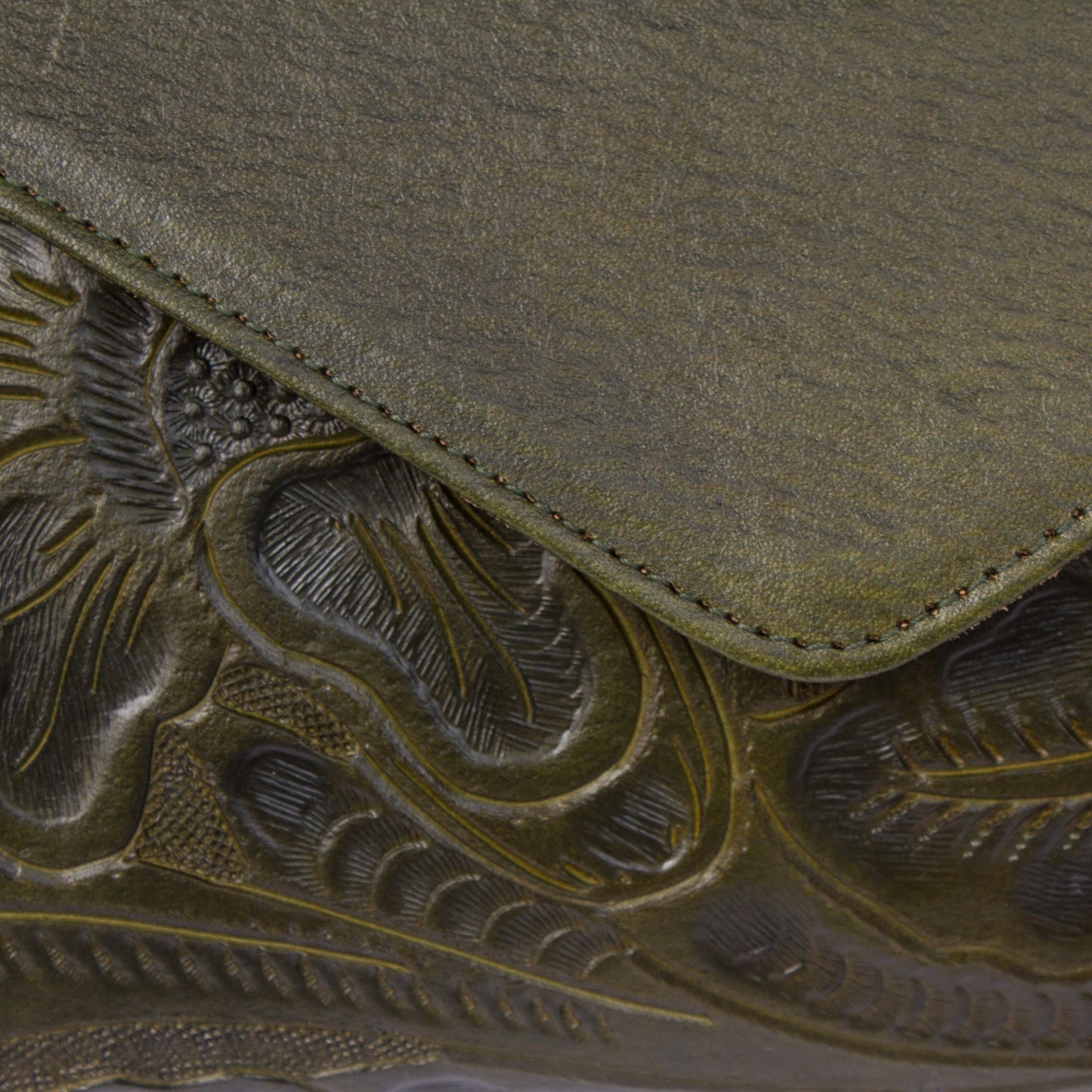 Historic Floral in Moss Floral Pattern Leather Handbag in Moss from Mexico