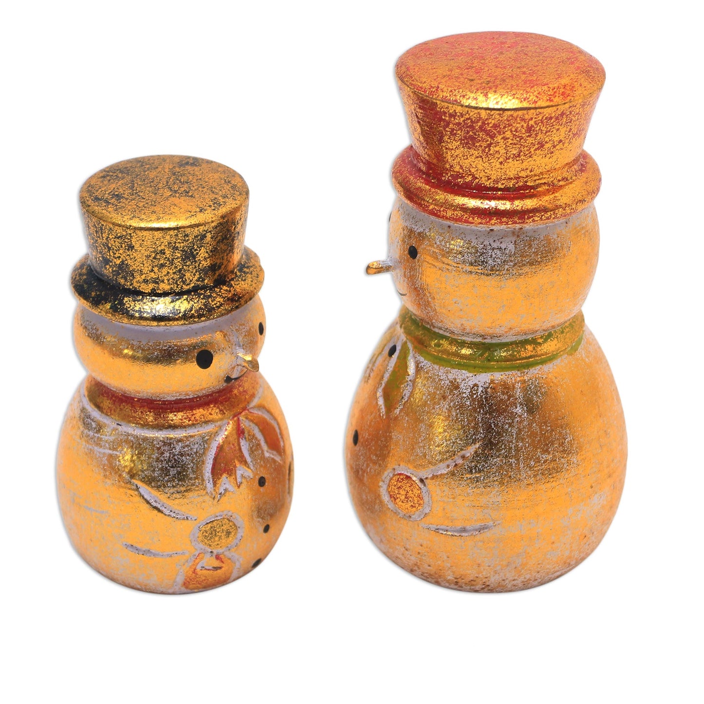 Smiling Snowmen Distressed Gold-Tone Wood Snowman Holiday Decor (Pair)