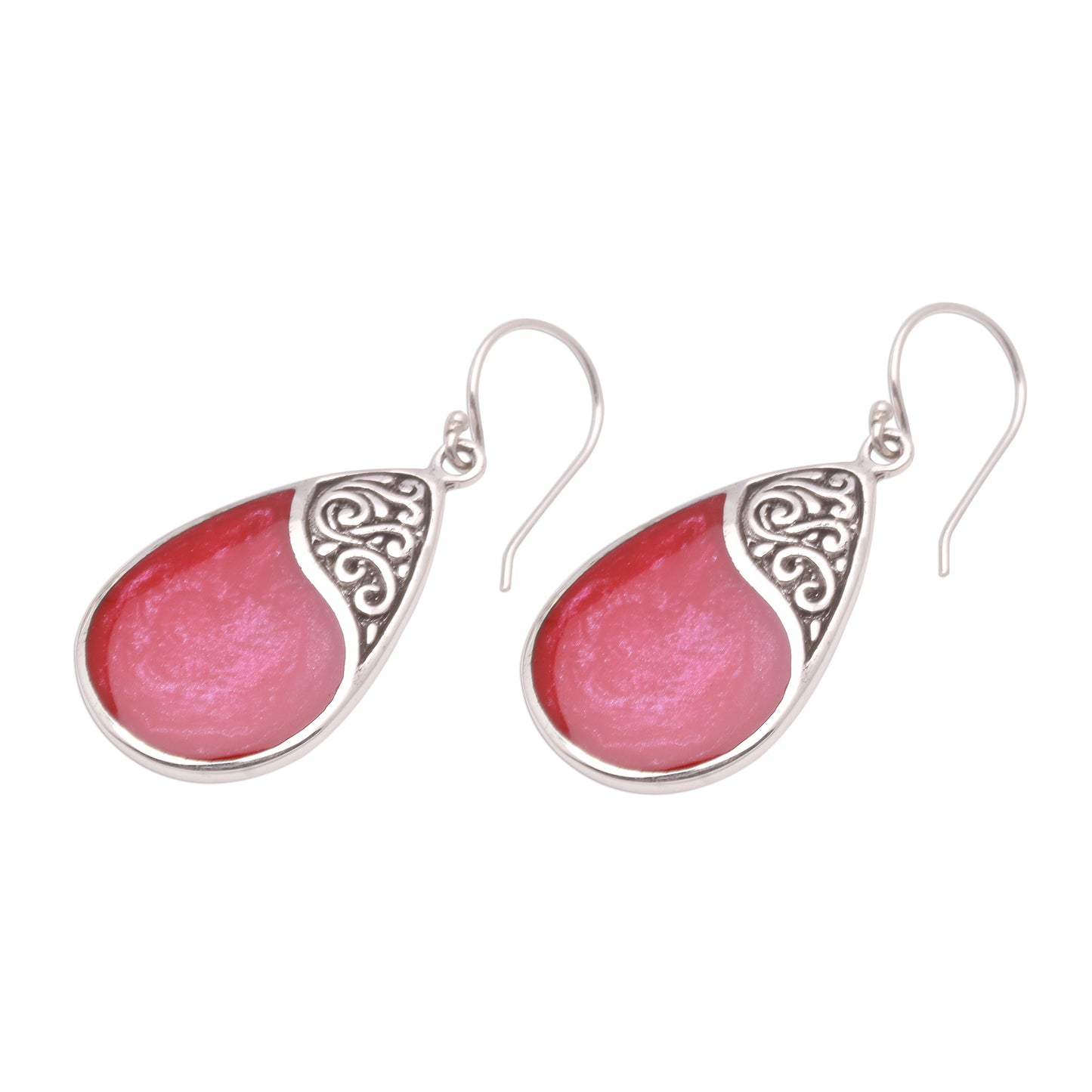 Bali Pear Red Teardrop Sterling Silver and Resin Dangle Earrings