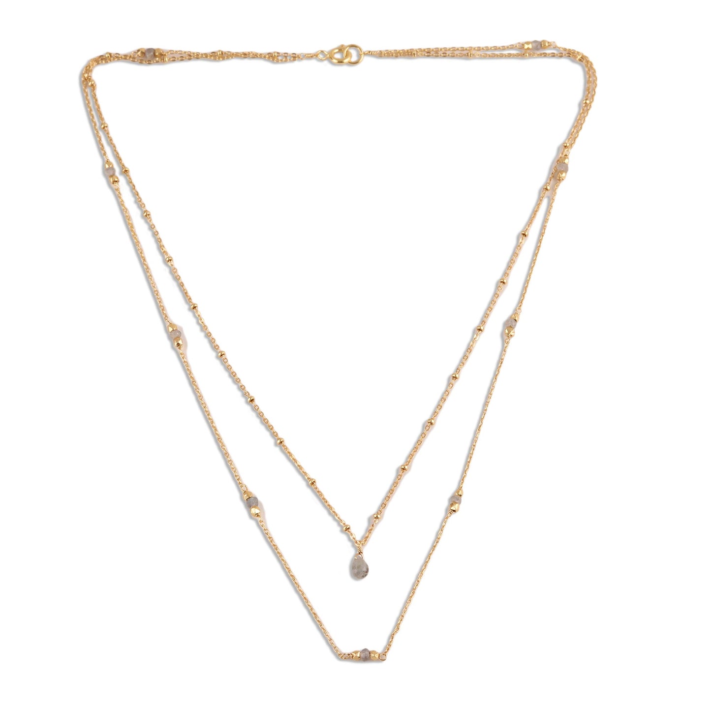 Misty Grace Gold Plated Labradorite Station Necklace from India