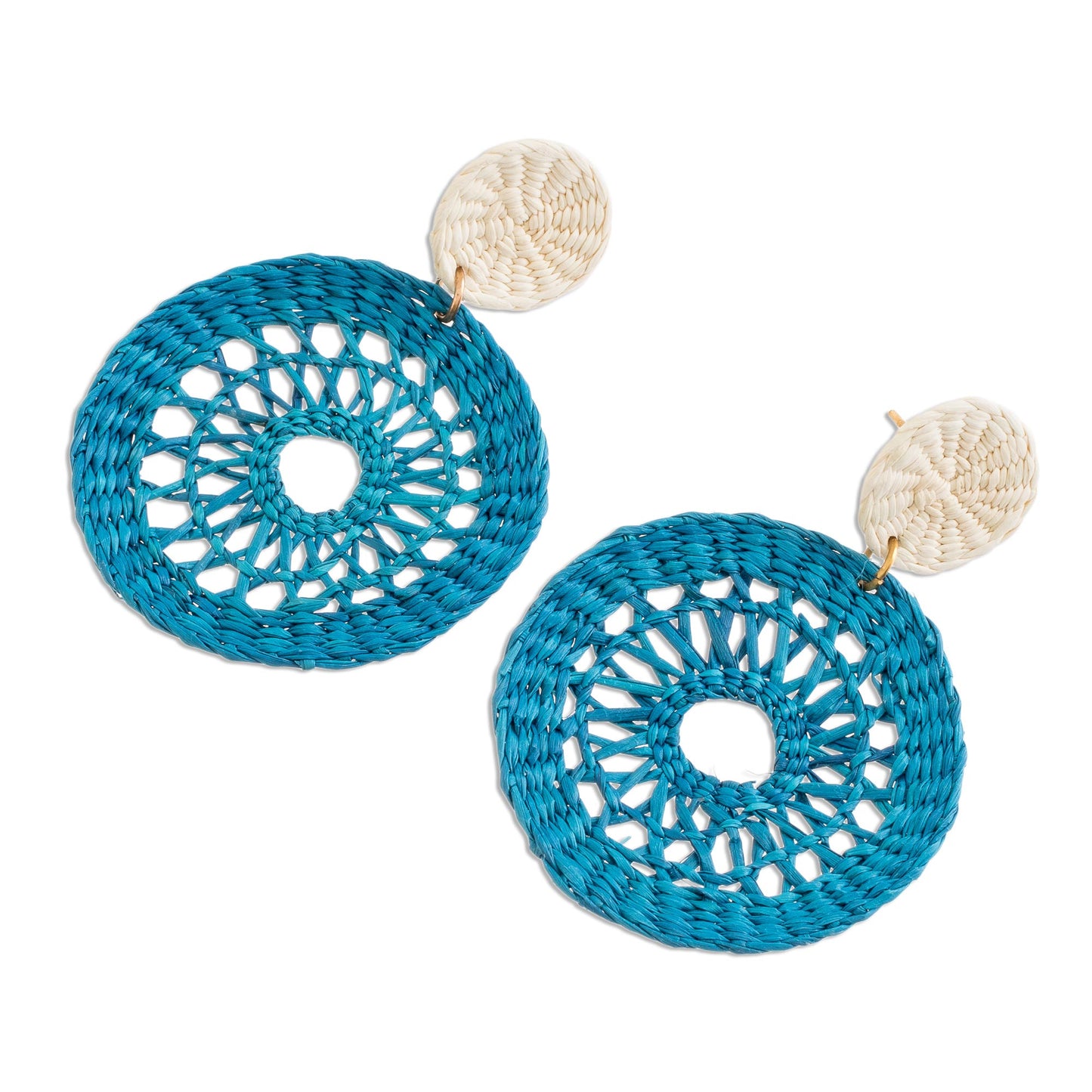 Delightful Nature in Azure Handmade Circular Natural Fiber Earrings in Azure