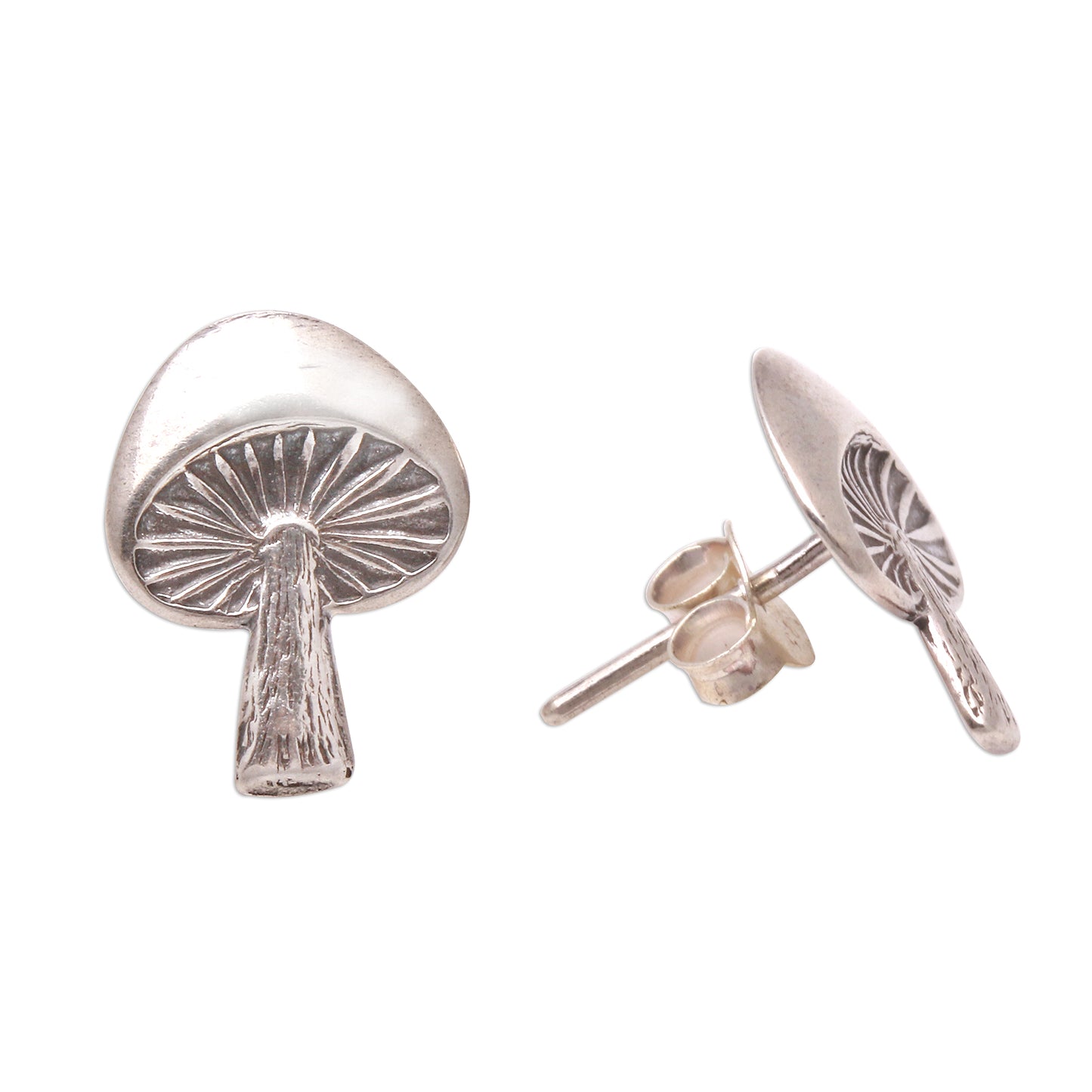 NOVICA Mushroom-Shaped Sterling Silver Stud Earrings from Bali, 'Gleaming Mushrooms'