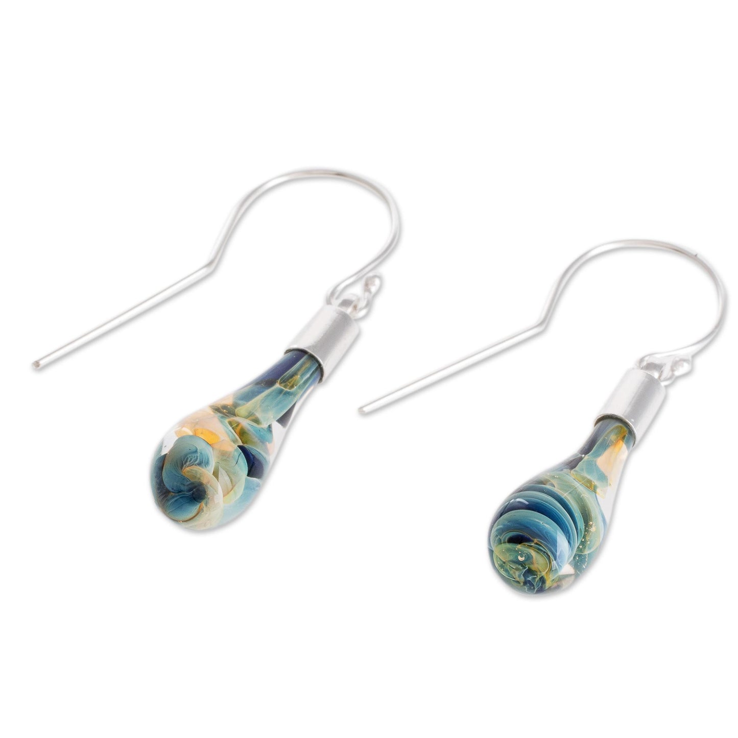Sand and Sea Handmade Art Glass Dangle Earrings from Costa Rica