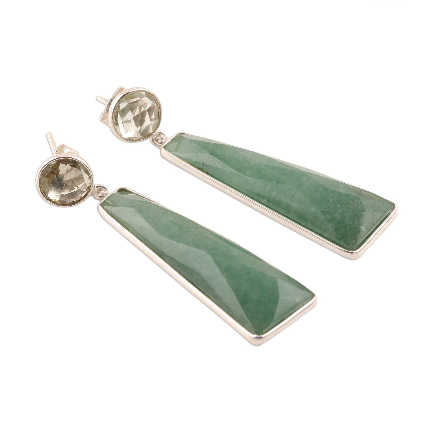 Green Towers Aventurine and Prasiolite Dangle Earrings from India
