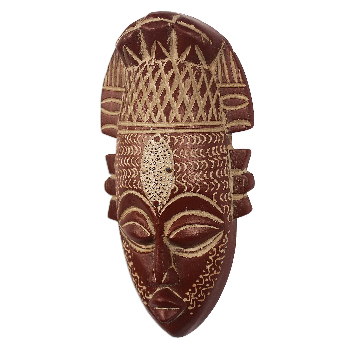 Bold Beauty Hand-Carved Wood Mask with Aluminum and Painted Accent