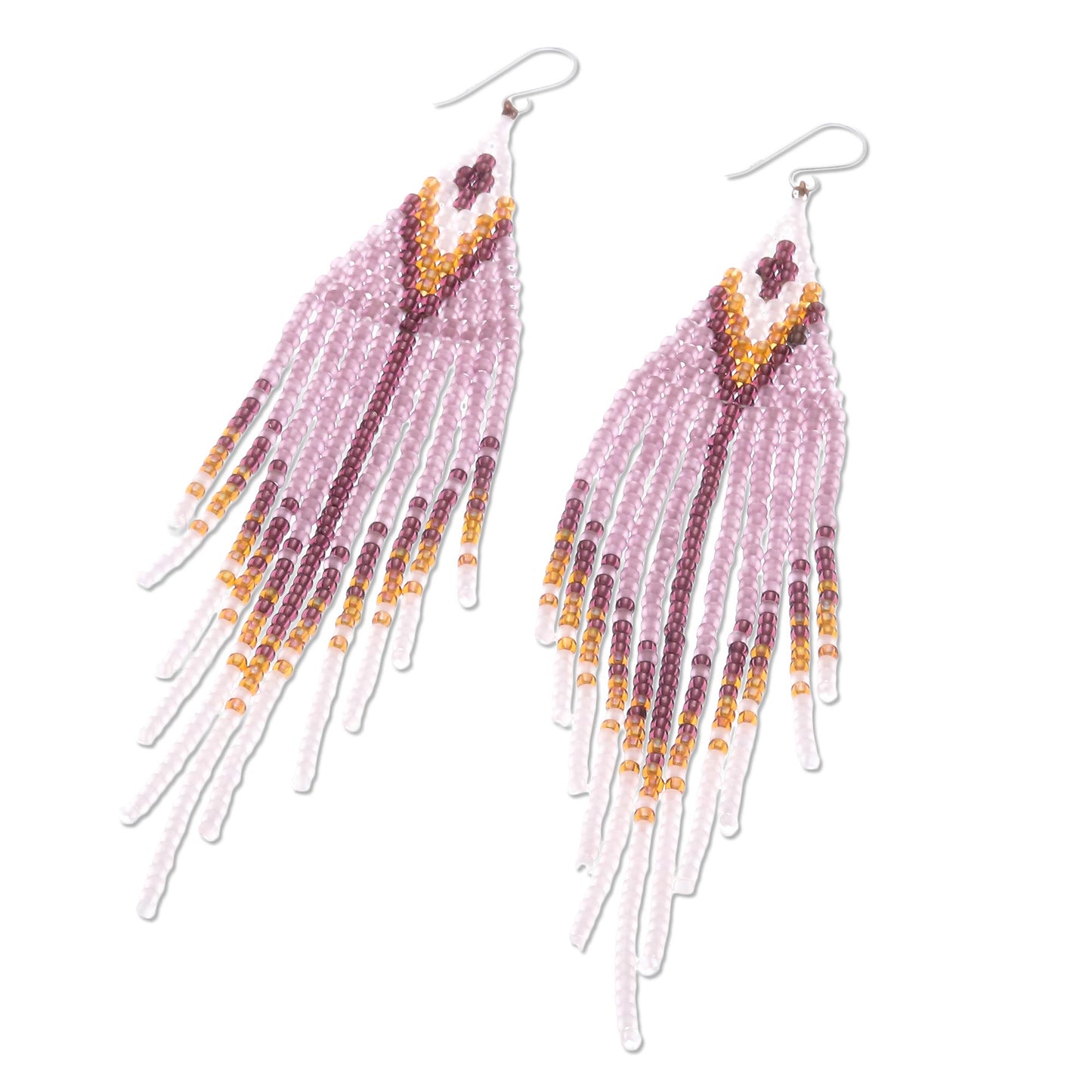 Lanna Arrow in Lilac Bohemian Style Long Beaded Waterfall Earrings