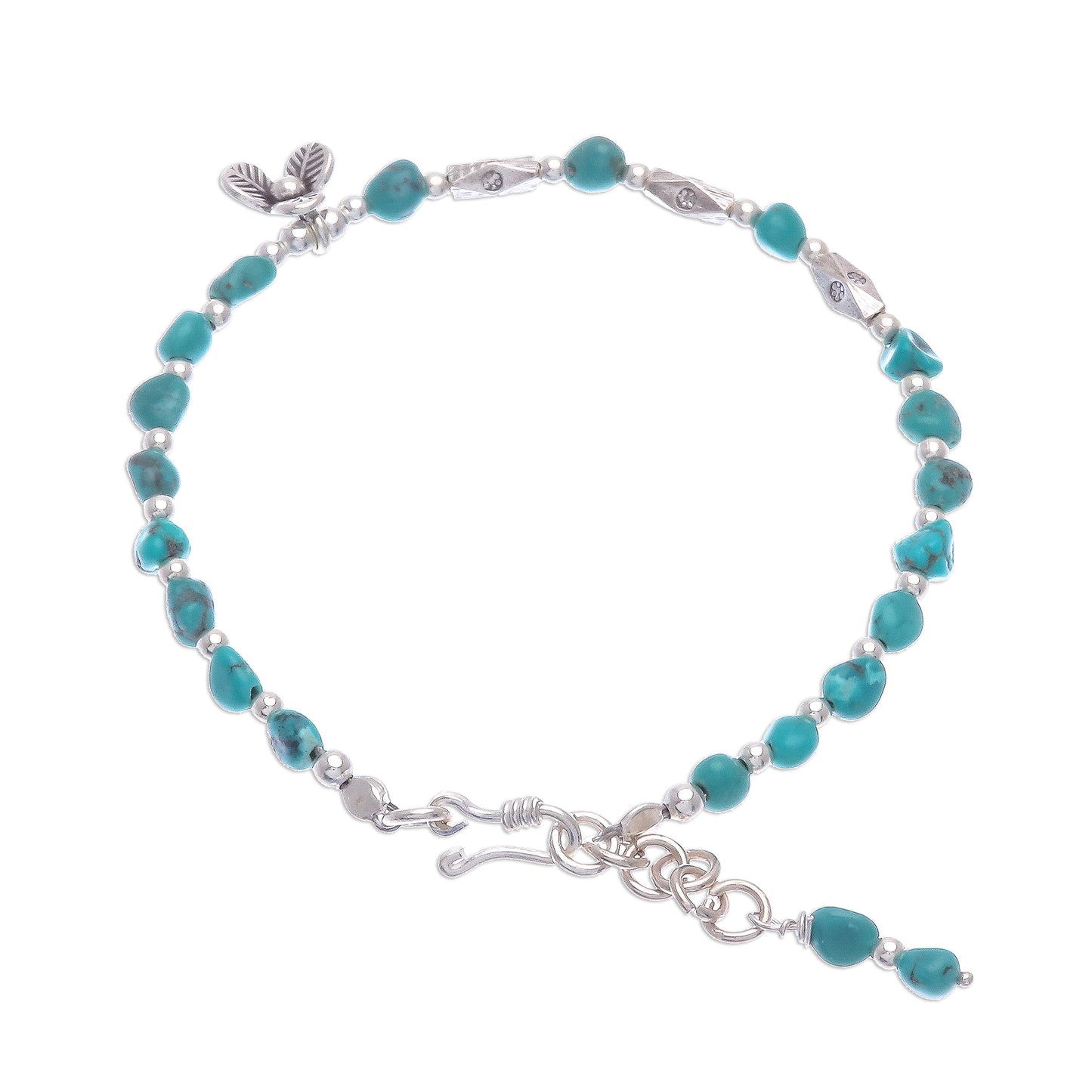 Flower Season 950 and Sterling Silver and Reconstituted Turquoise Bracelet