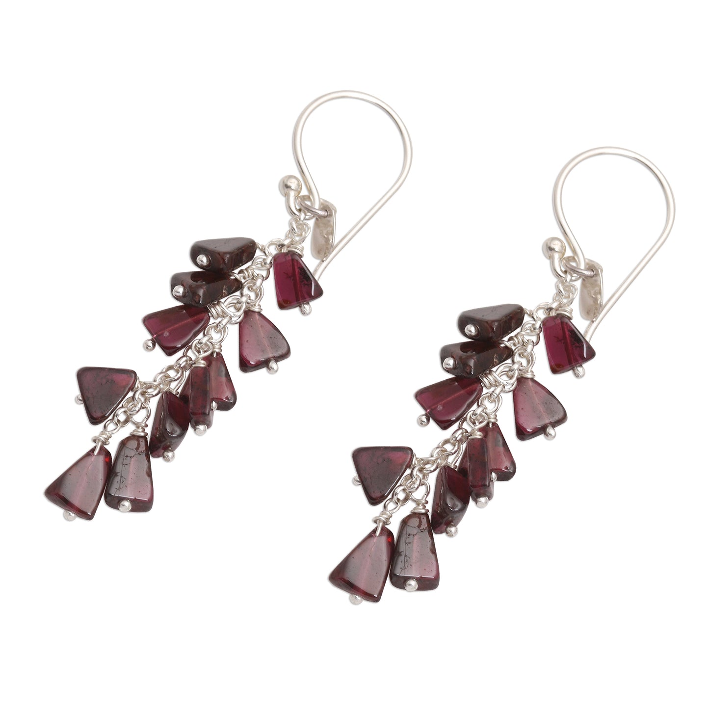 League of Light Garnet Bead Sterling Silver Cluster Waterfall Earrings