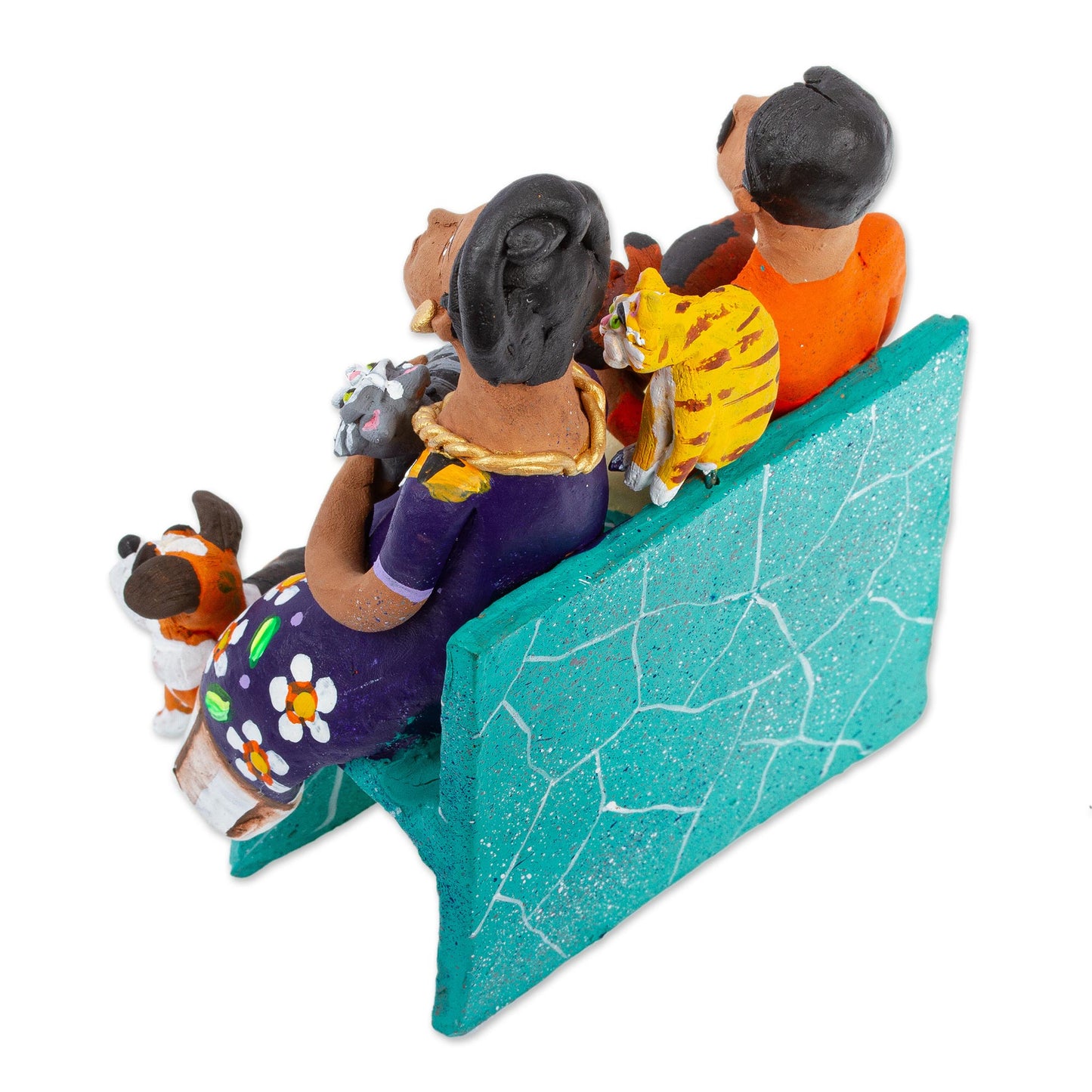 Pet Lovers Artisan Crafted Ceramic Sculpture of Pet Lover Couple