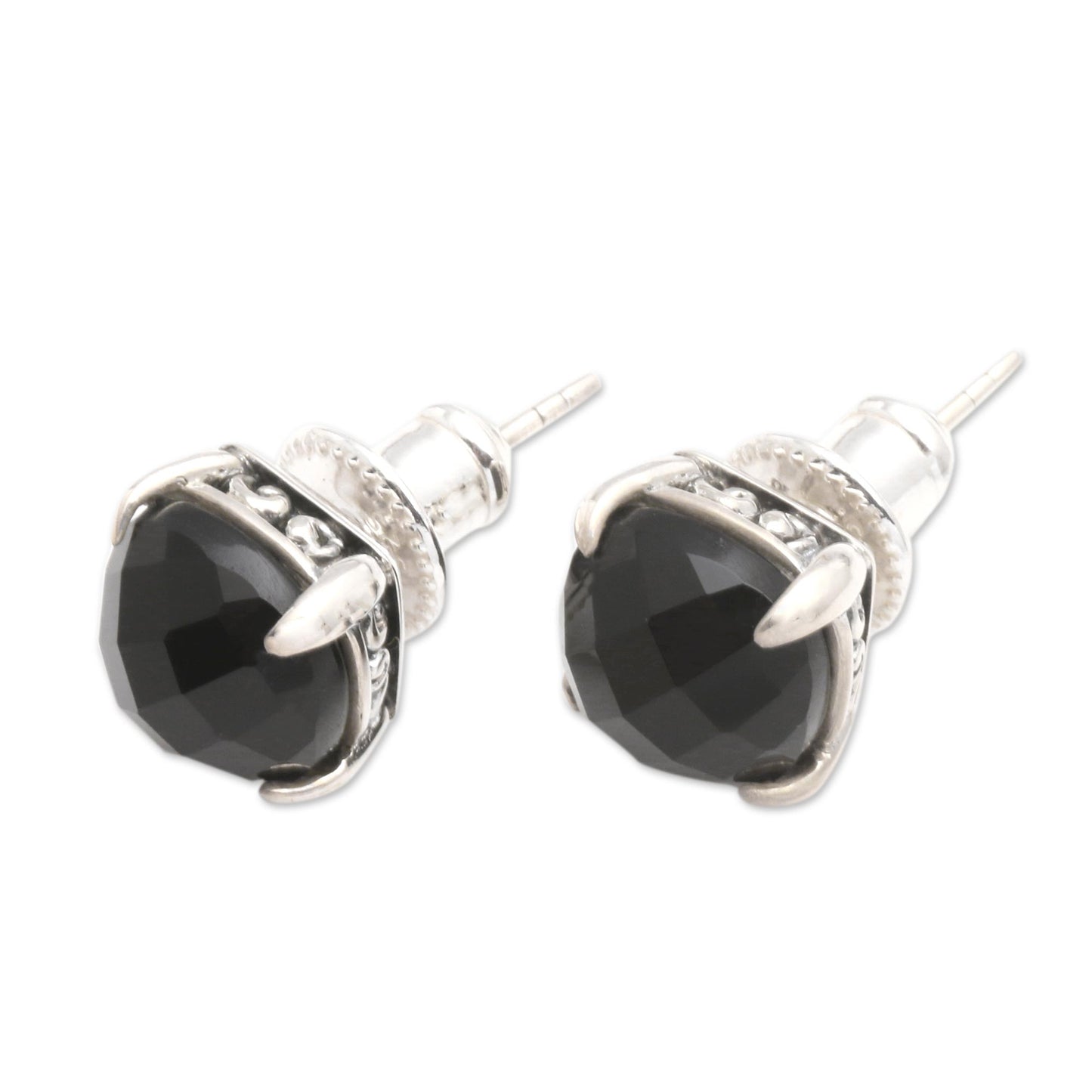 Dressed for Dinner in Black Checkerboard Faceted Black Onyx Stud Earrings