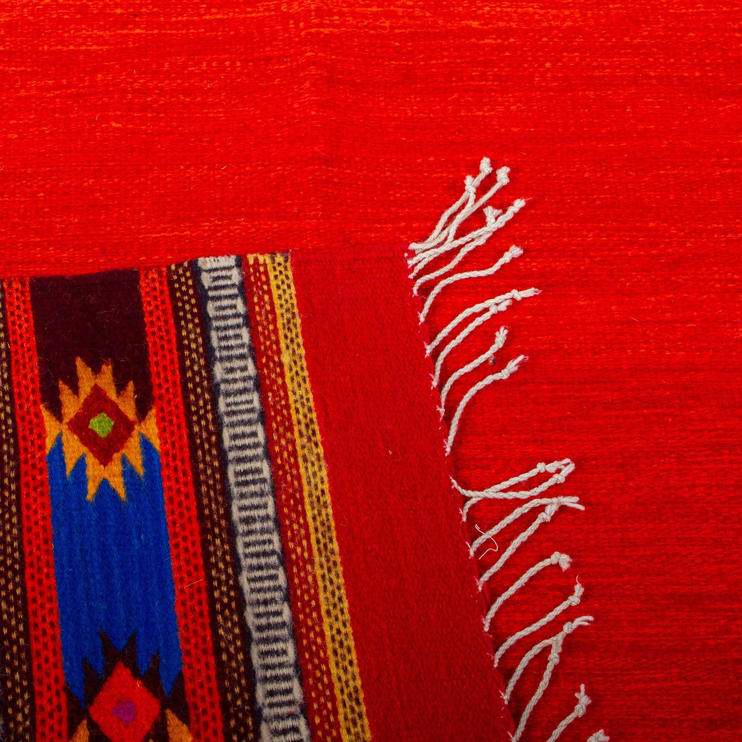 Red Stars Zapotec Bright Red Wool Rug Hand Loomed in Oaxaca (4x6.5)